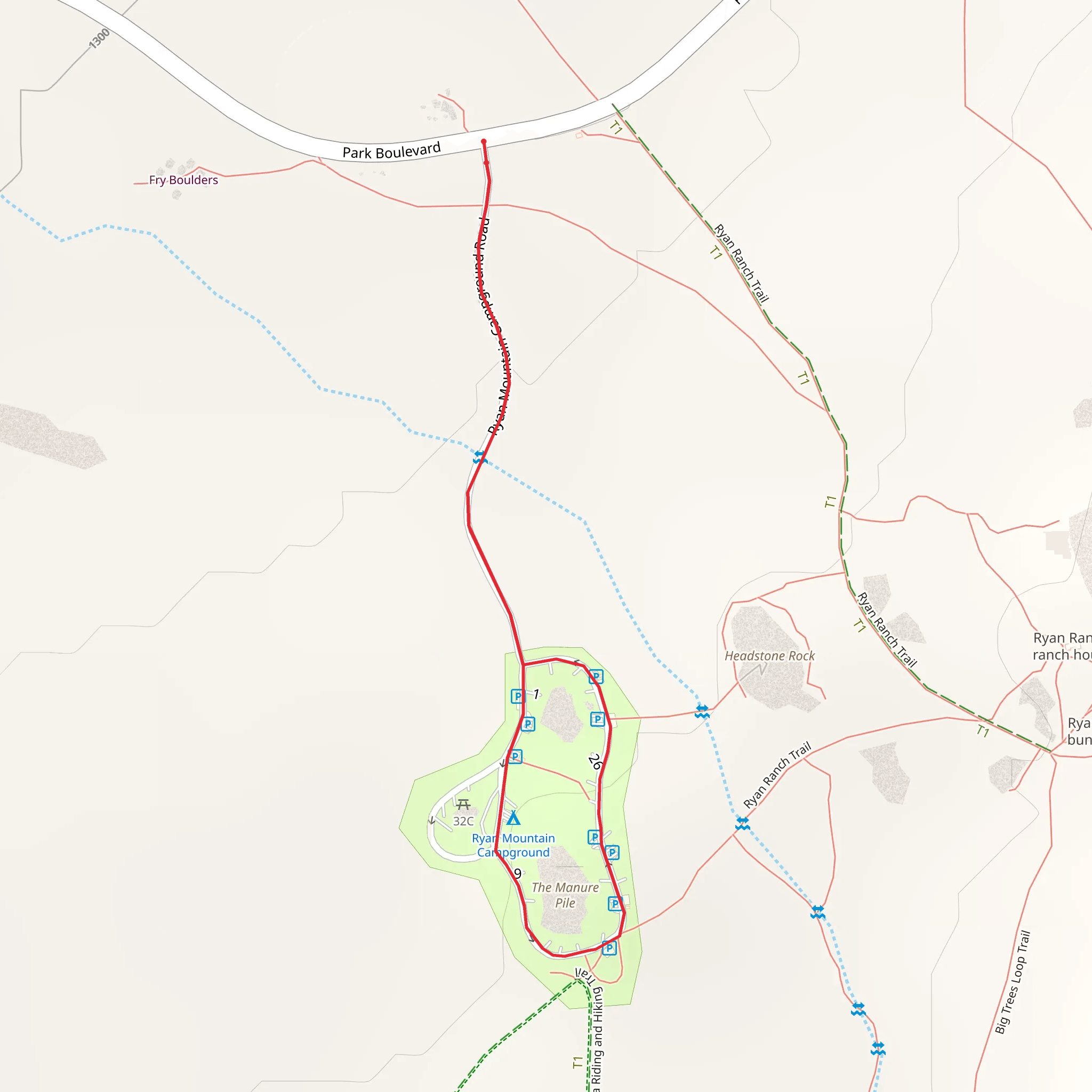 Ryan Campground Unpaved Road Trail mobile static map