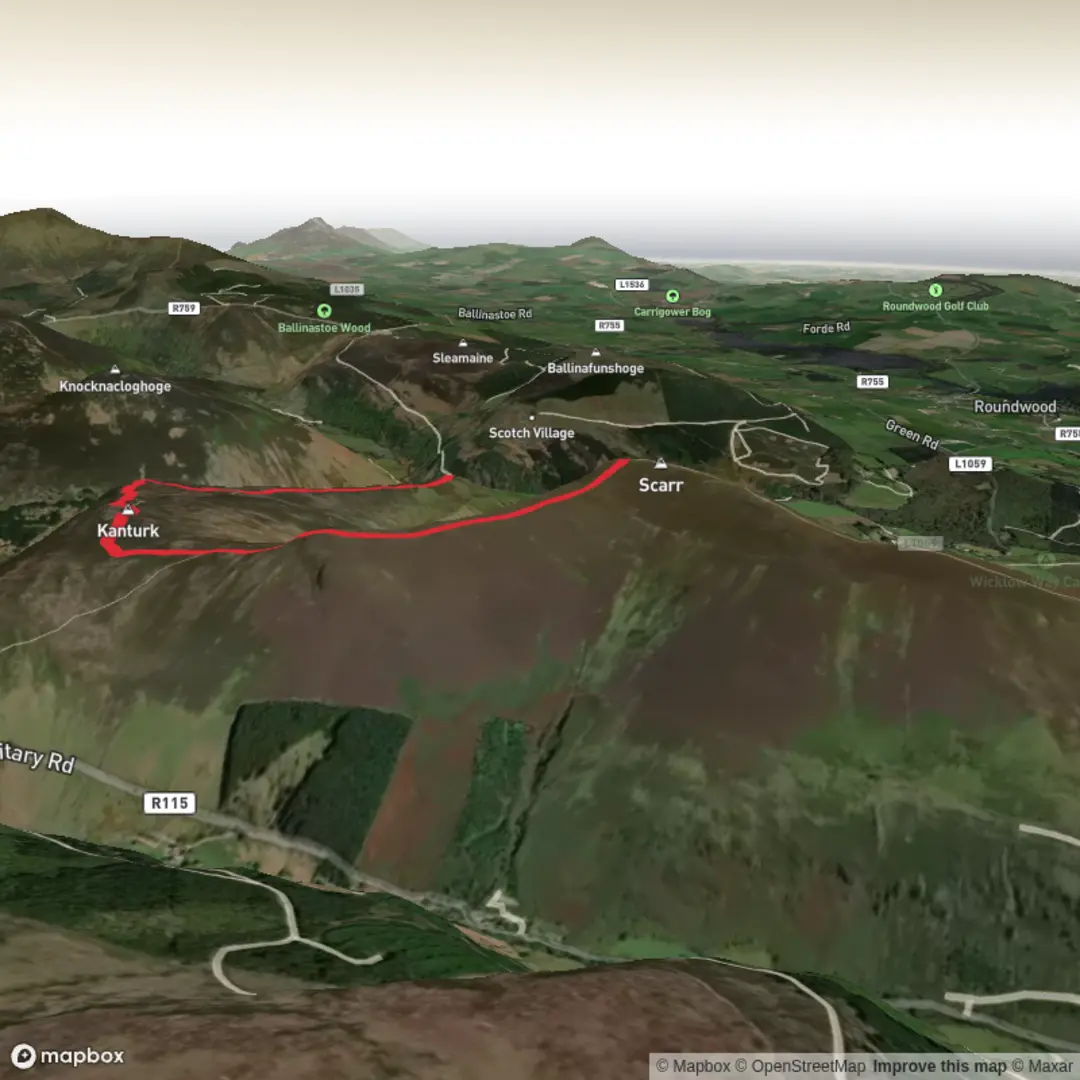 An image depicting the trail Scar North west Top and Kanturk Loop and its surrounding area.