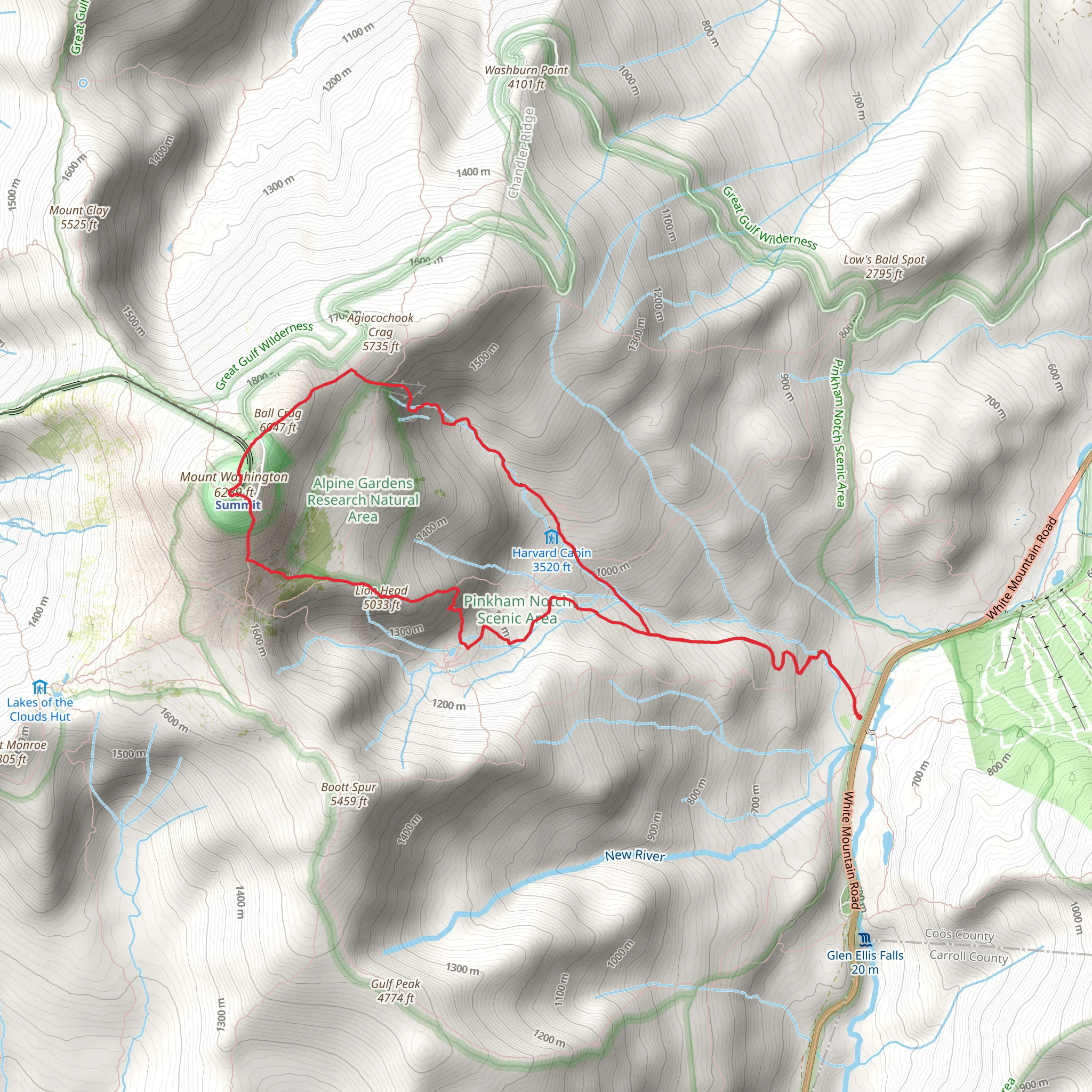 Ball Crag, Mount Washington and Lion Head Loop Trail mobile static map