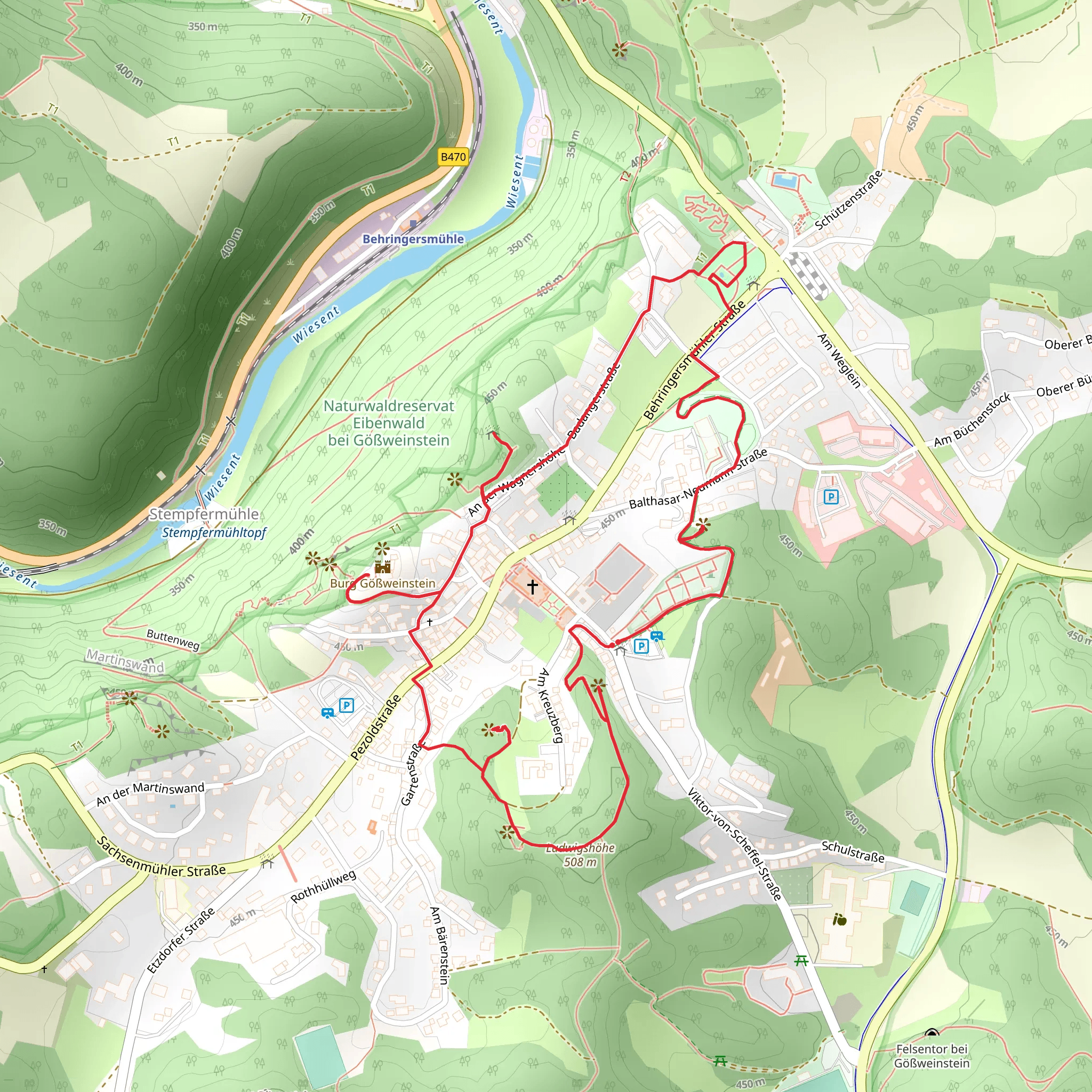 Kreuzberg, Gernerfels, Goßweinstein and Pavilion Wagnershohe Loop mobile static map