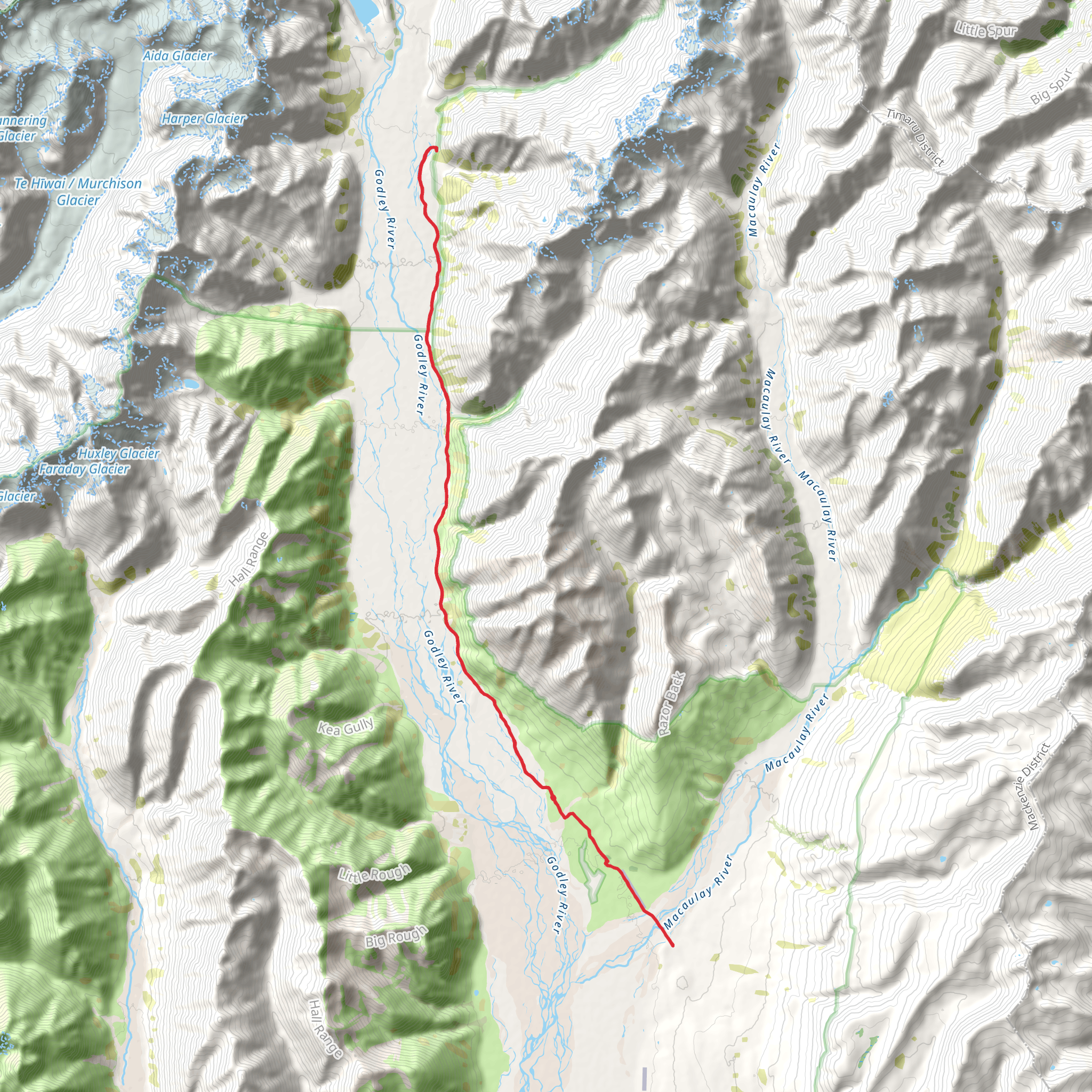 Godley Valley Track - Lilybank Road to Red Stag Hut mobile static map