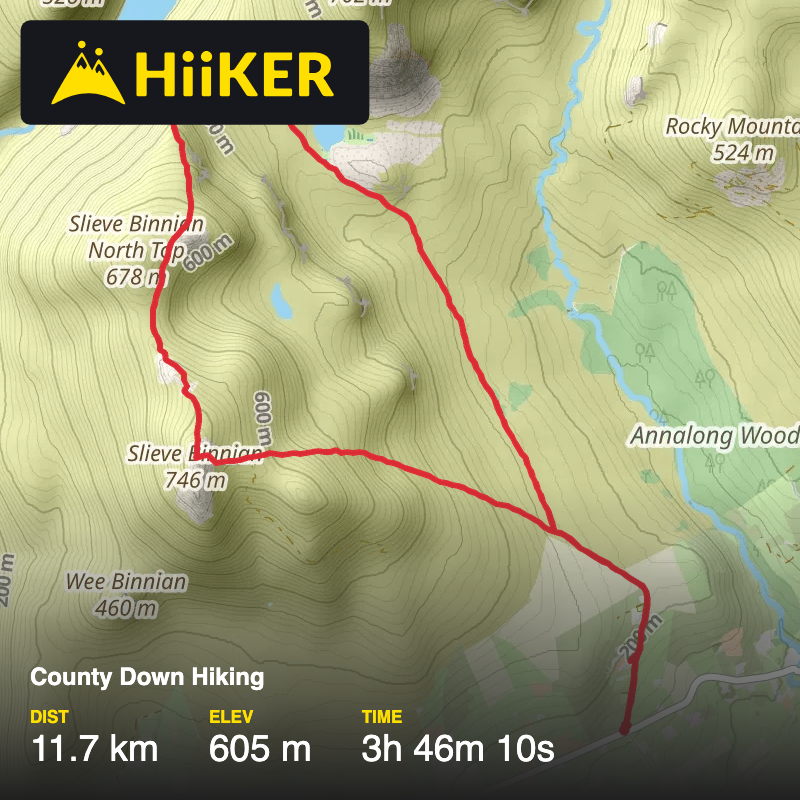 A map preview of the recording County Down Hiking.
