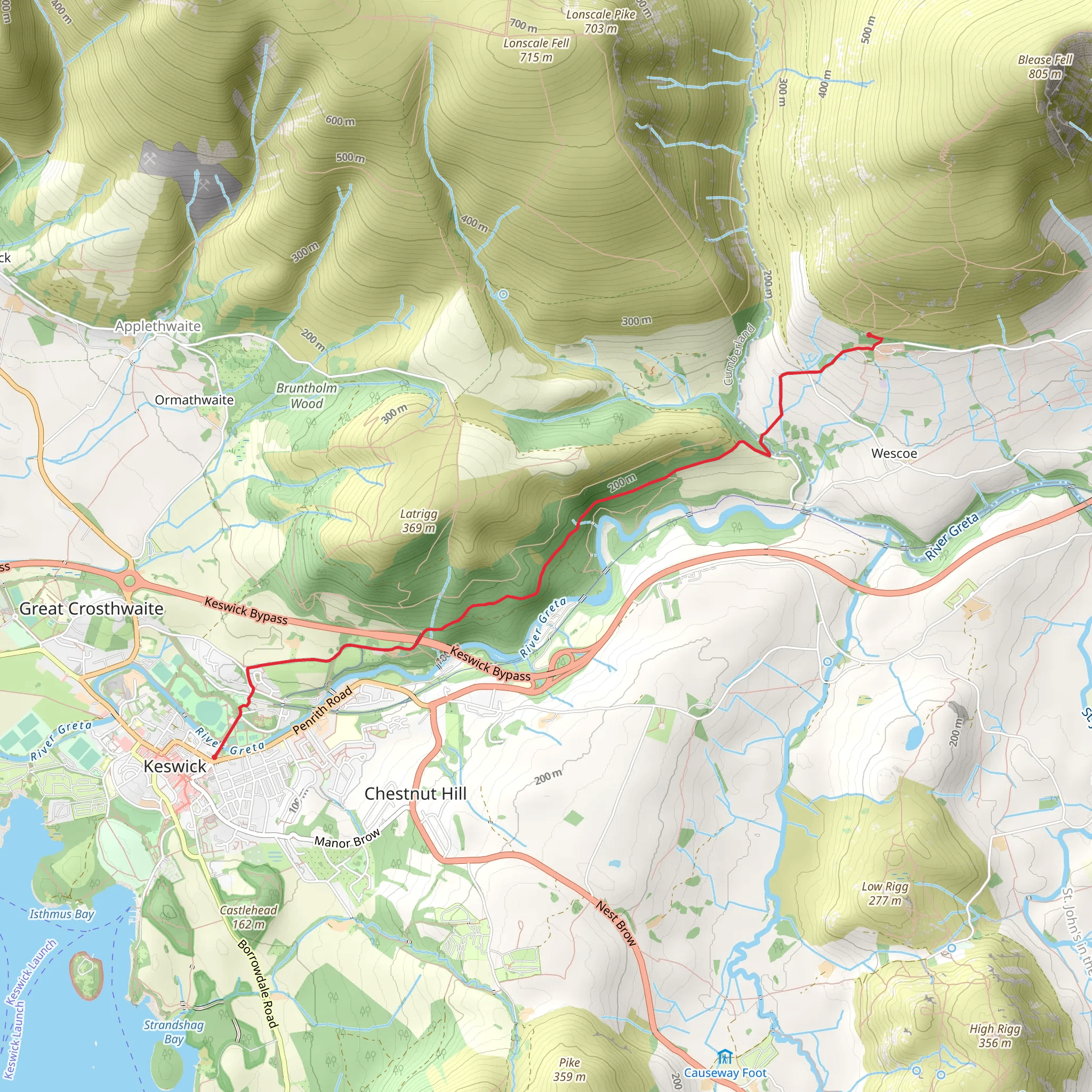Wescoe to Keswick Walk mobile static map