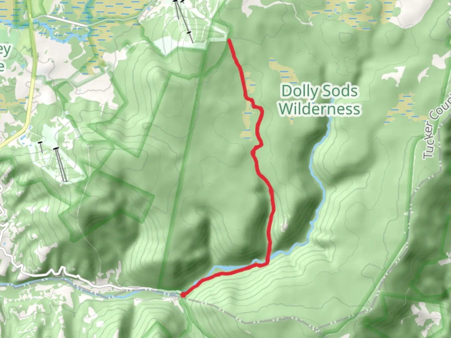 An image depicting the trail Red Creek and Dolly Sods Wilderness and its surrounding area.