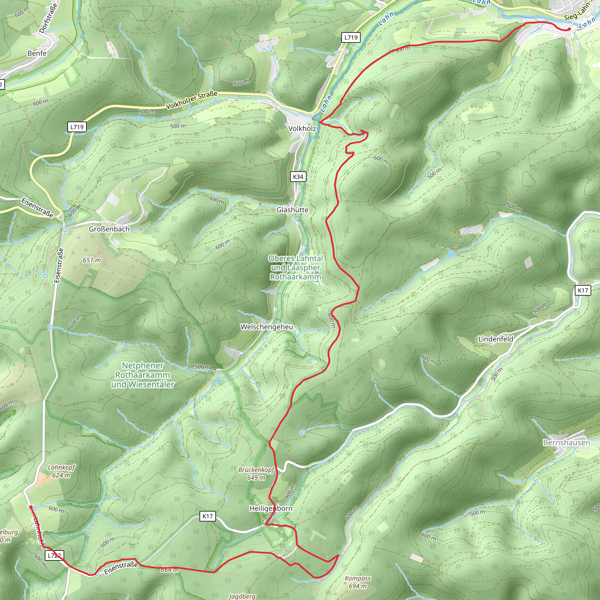 Lahnquellteich to Feudingen Walk via Lahnwanderweg mobile static map