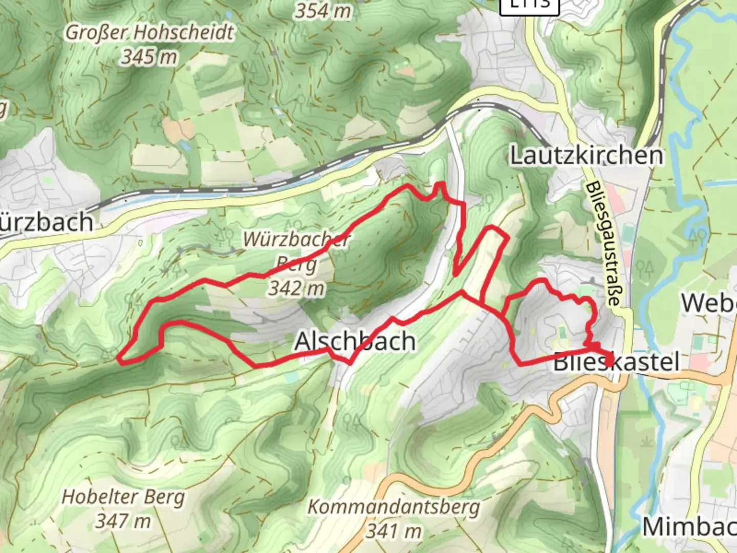 An image depicting the trail Würzbacher via Mariannenweg and its surrounding area.