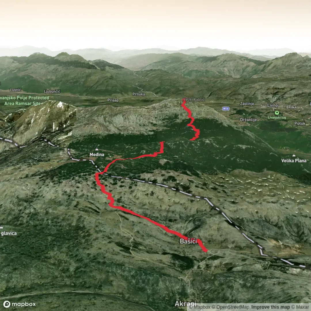 An image depicting the trail Hike from Voštane to Konj and its surrounding area.