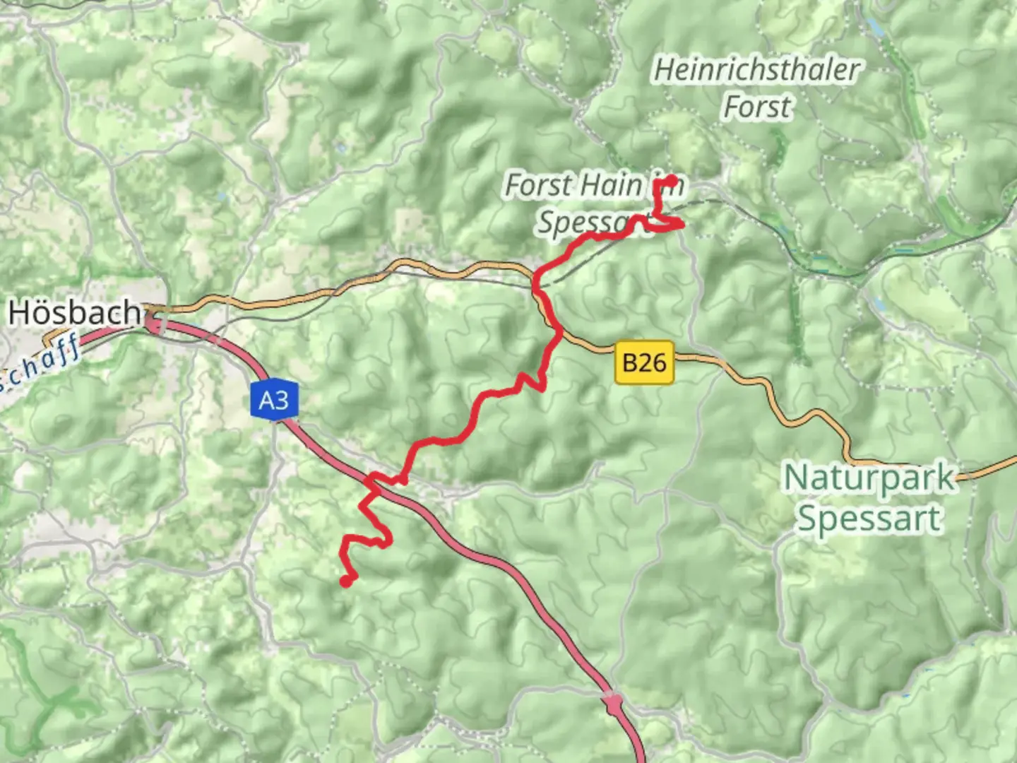 An image depicting the trail Heigenbrucken to Waldmichelbacher Hof Walk and its surrounding area.