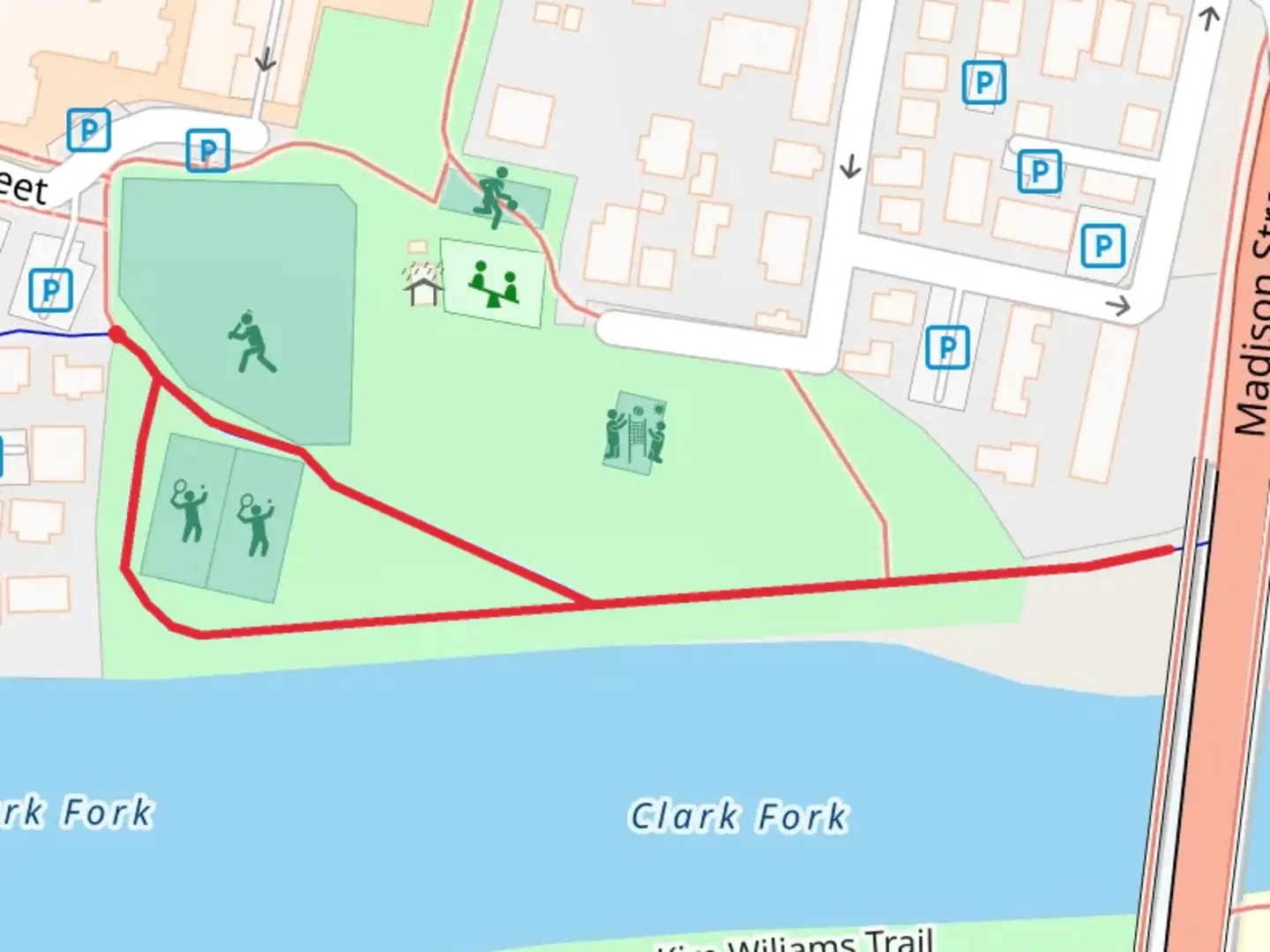 An image depicting the trail Kiwanis Park Loop and its surrounding area.