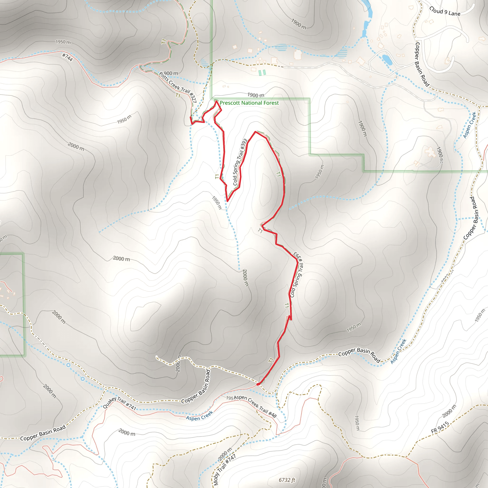 Cold Spring Trail from Aspen Creek Trailhead mobile static map