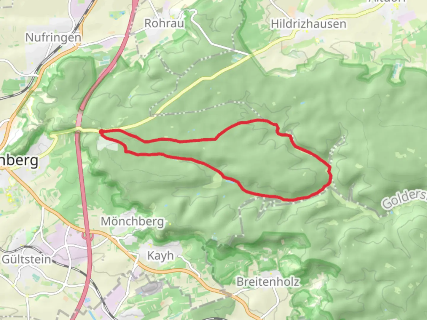 An image depicting the trail 24 Buchen via Blauer Punkt and its surrounding area.
