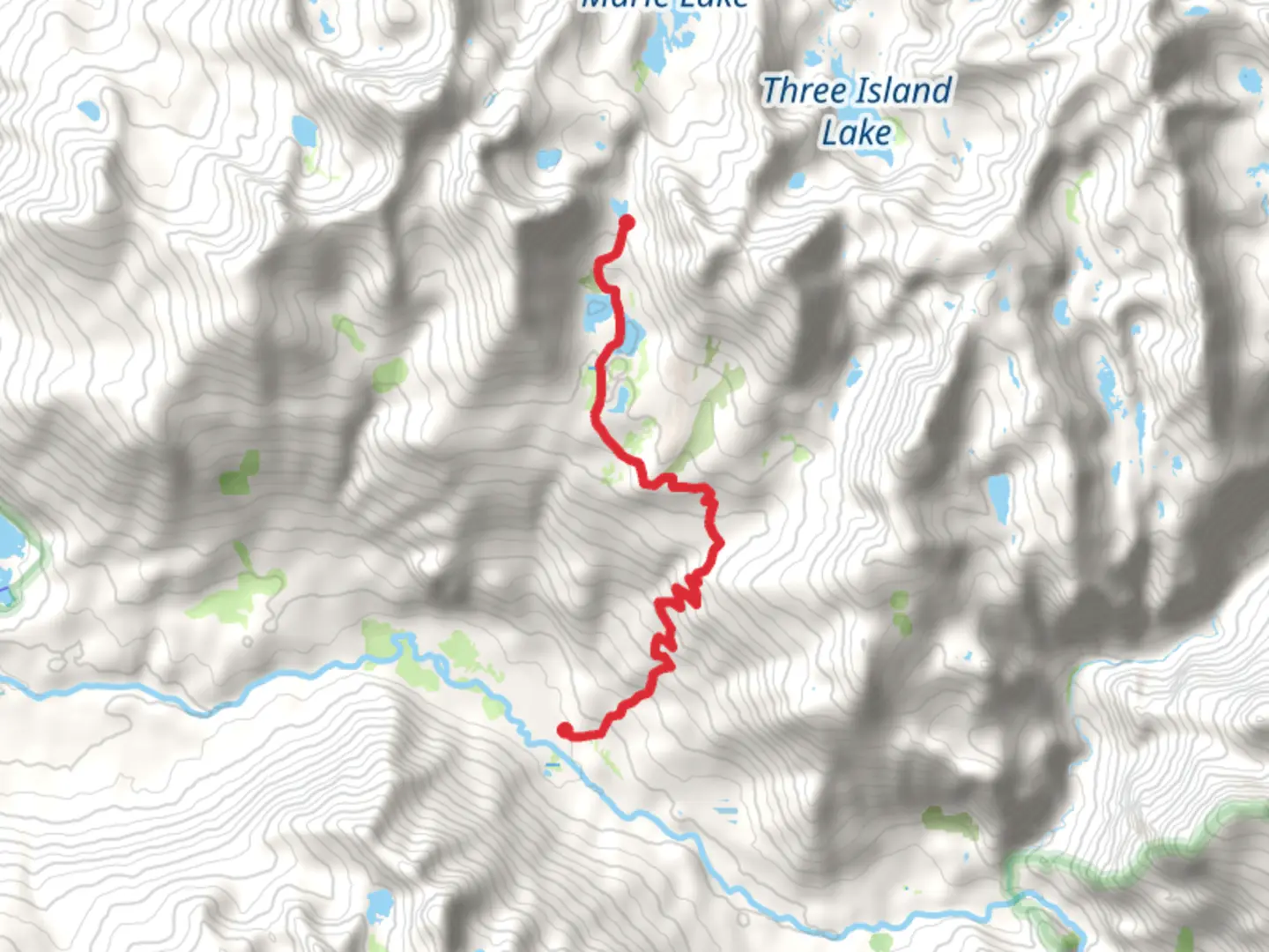 An image depicting the trail Sallie Keyes Cutoff Trail and John Muir Trail to Heart Lake and its surrounding area.