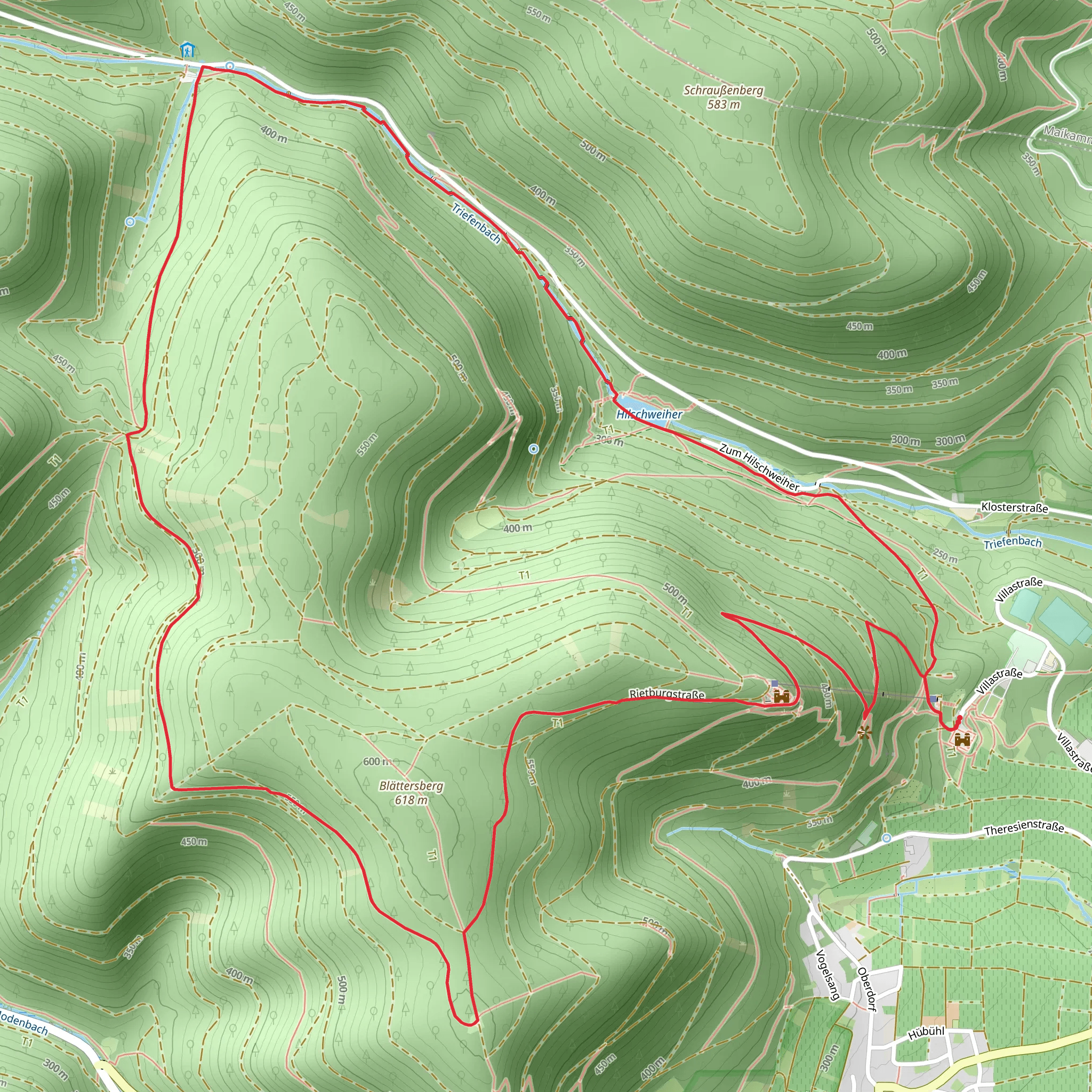 Hilschweiher via Rietburg Rundweg Rhodt and Blaettersbergweg Rhodt mobile static map