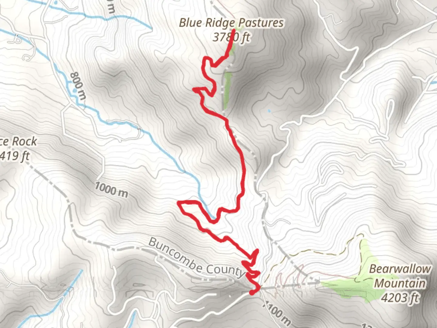 An image depicting the trail Blue Ridge Pastures and its surrounding area.