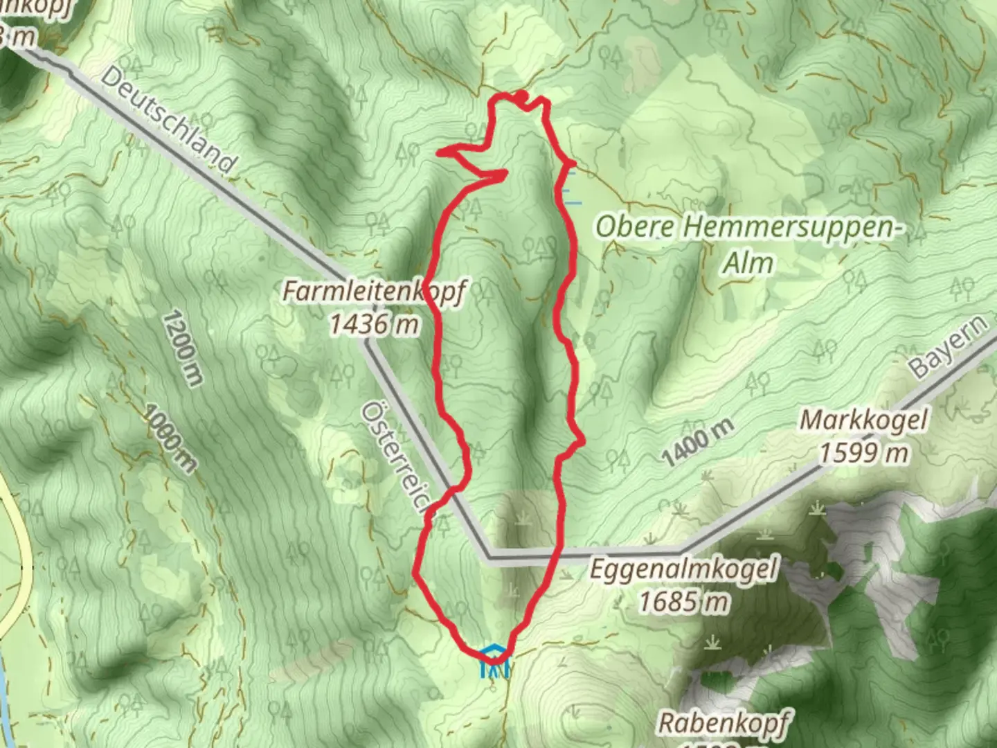 An image depicting the trail Schaarwandkopf Peak Loop via Schaarwandwald and its surrounding area.