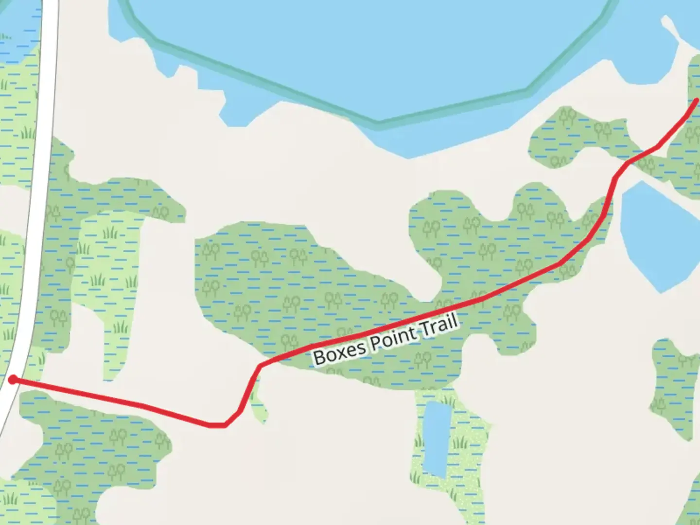 An image depicting the trail Boxes Point Trail and its surrounding area.