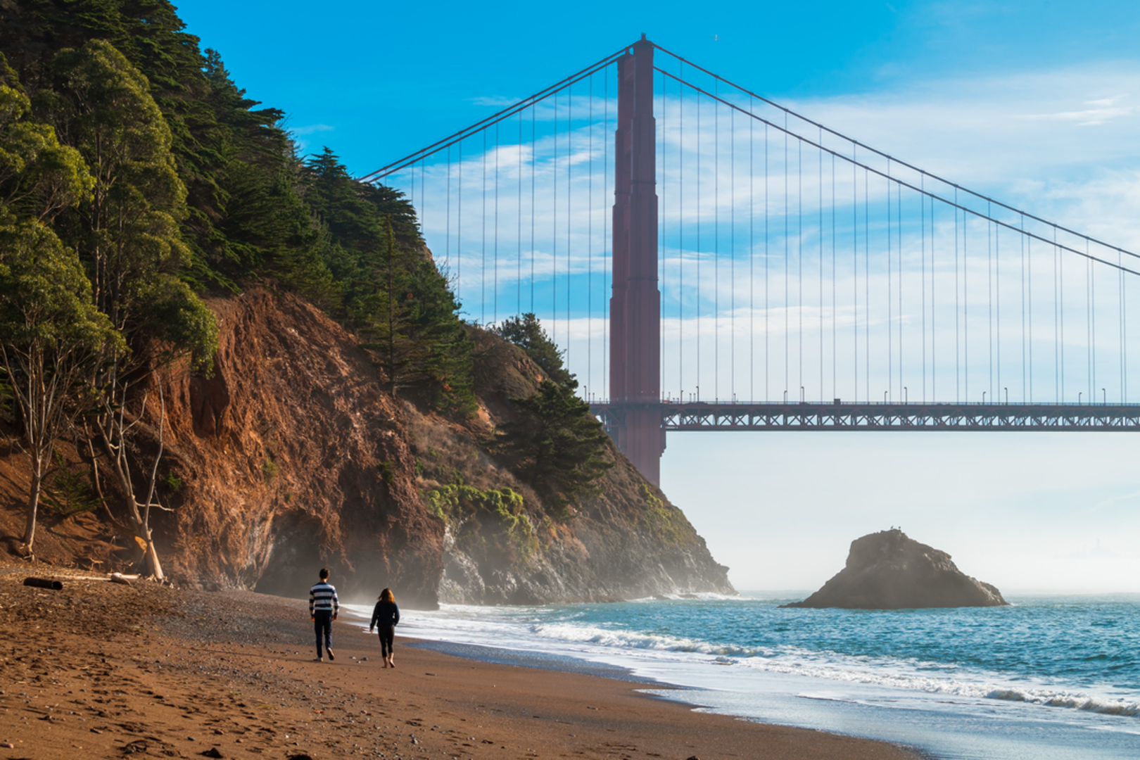 An image depicting the trail Kirby Cove via Coastal Trail and its surrounding area.