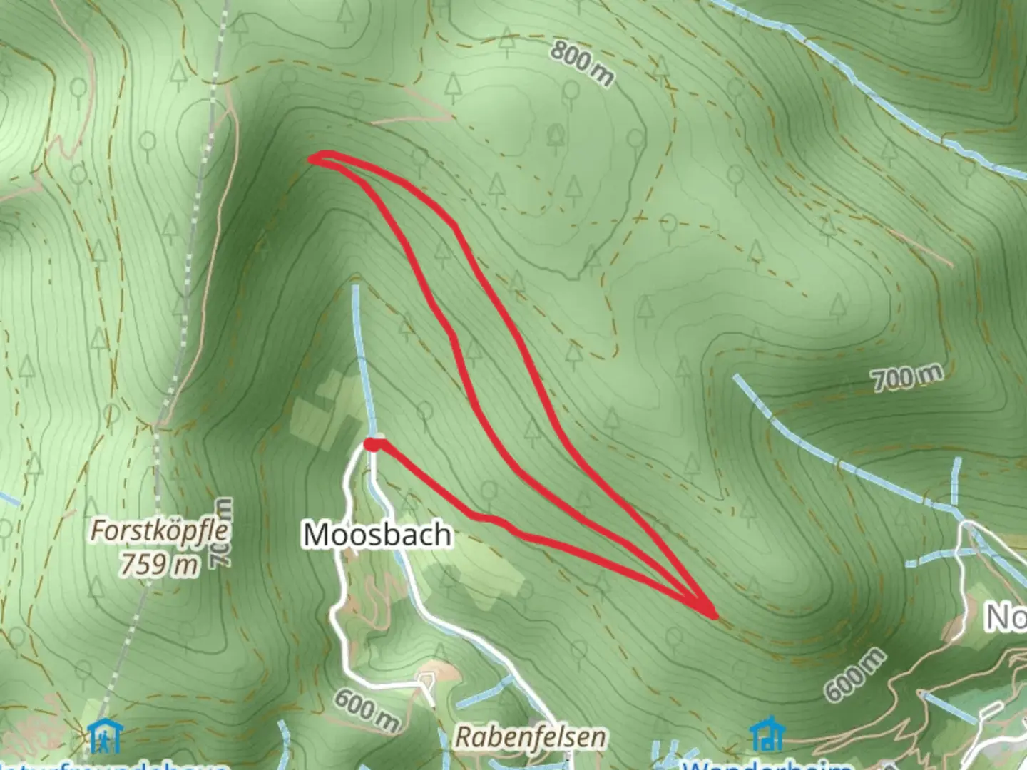 An image depicting the trail Moosbachwand Loop and its surrounding area.