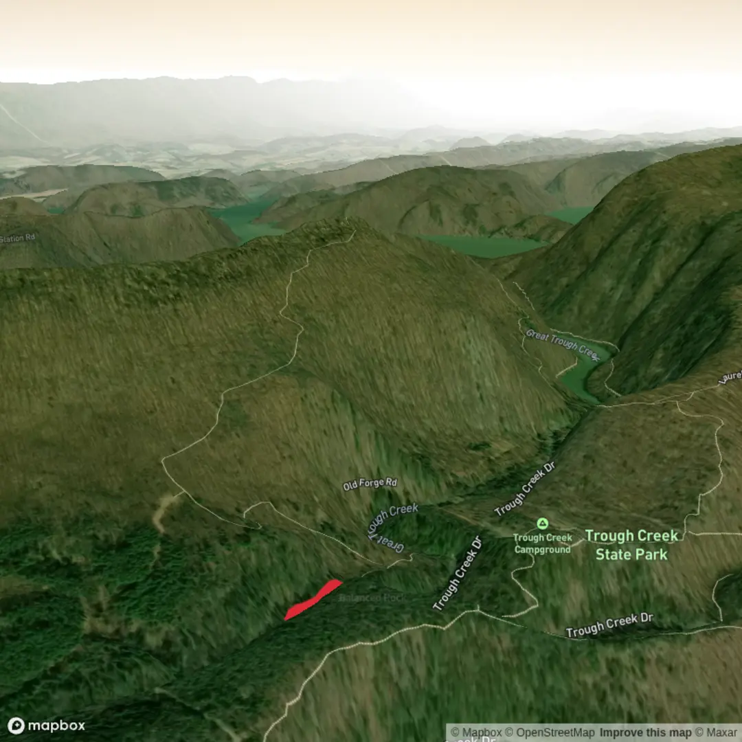 An image depicting the trail Balanced Rock Trail via Abbot Run Trail and its surrounding area.