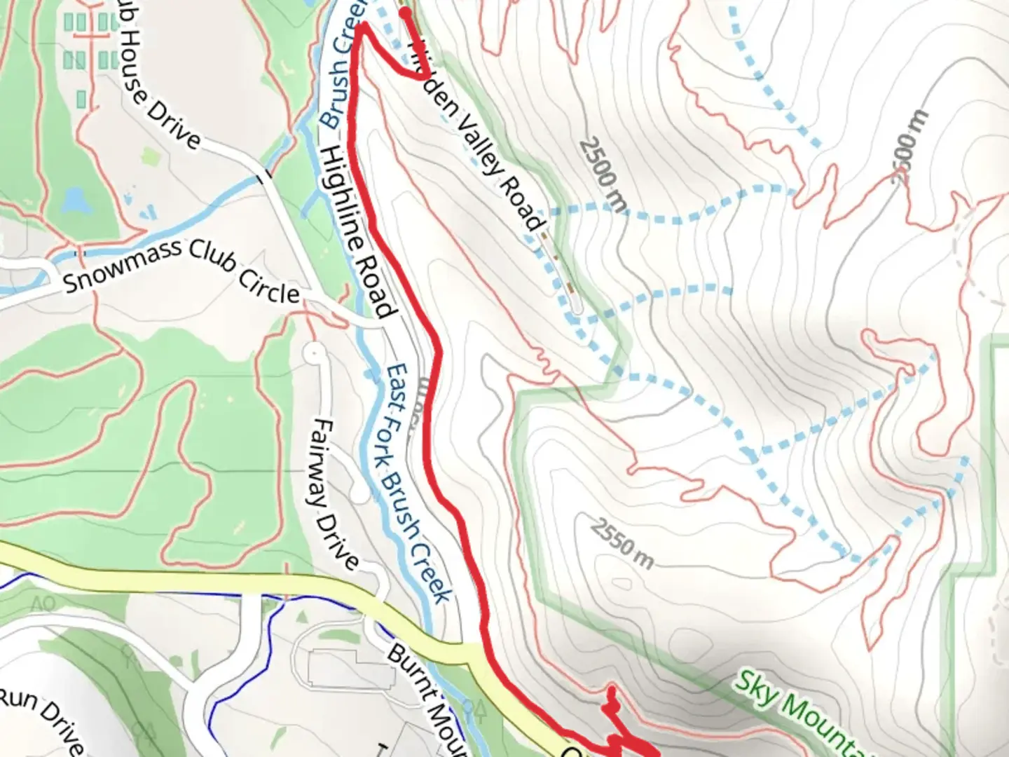 An image depicting the trail Lowline from Hidden Valley Road and its surrounding area.