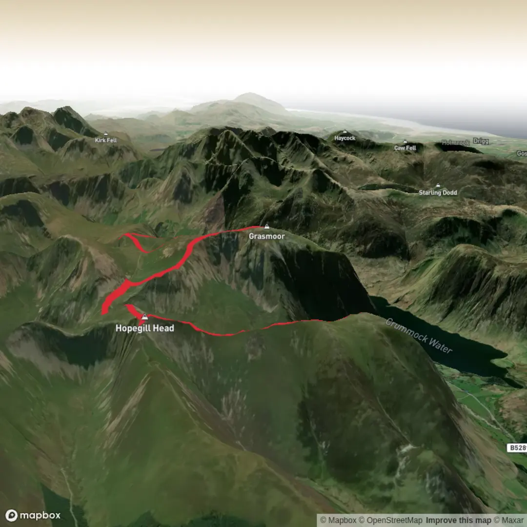 An image depicting the trail East of Crummock Water and its surrounding area.