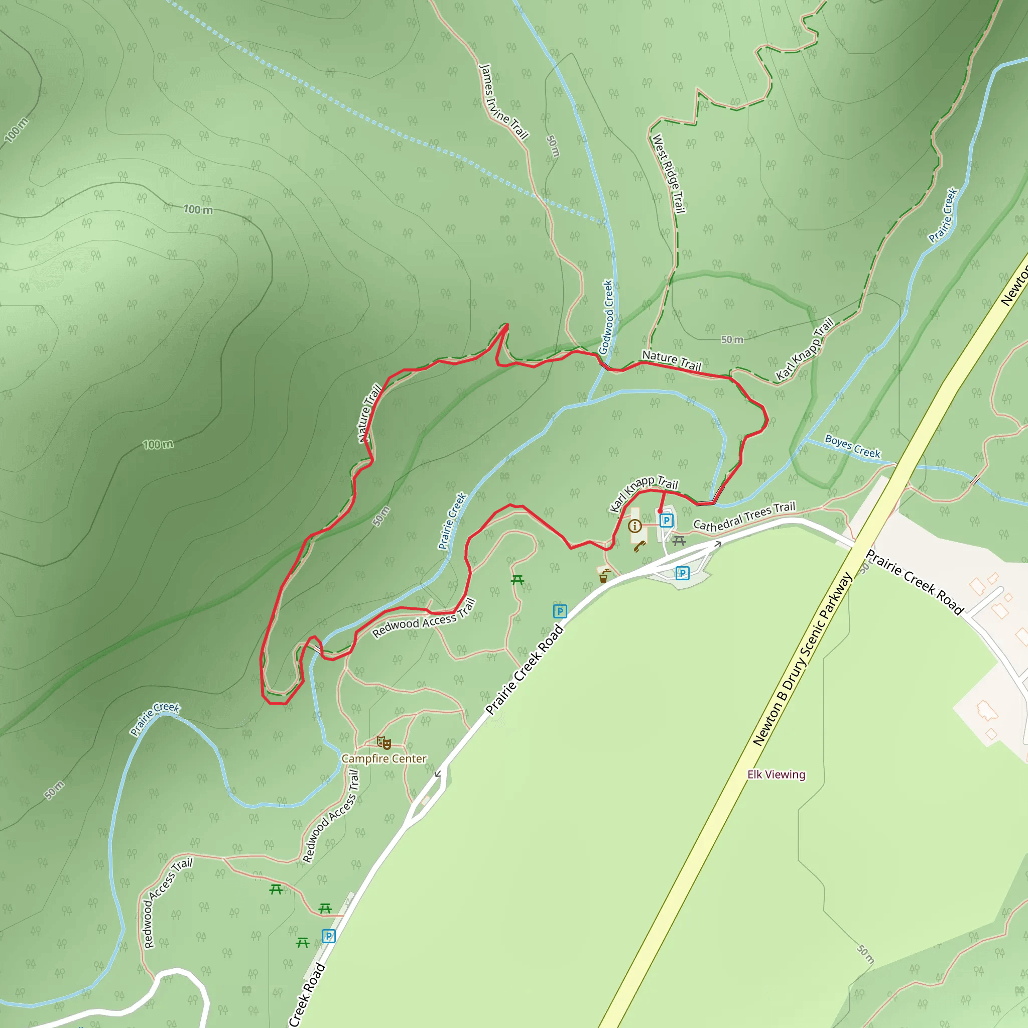 Redwood Access Loop from Prairie Creek Road mobile static map