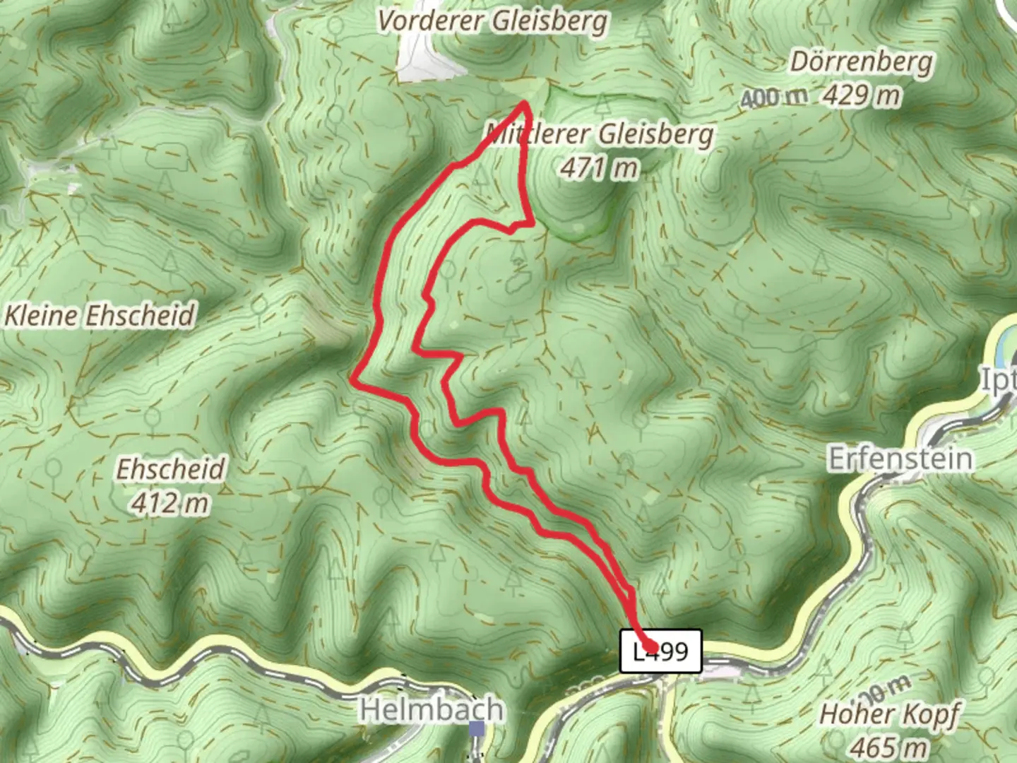 An image depicting the trail Breitenstein Loop and its surrounding area.