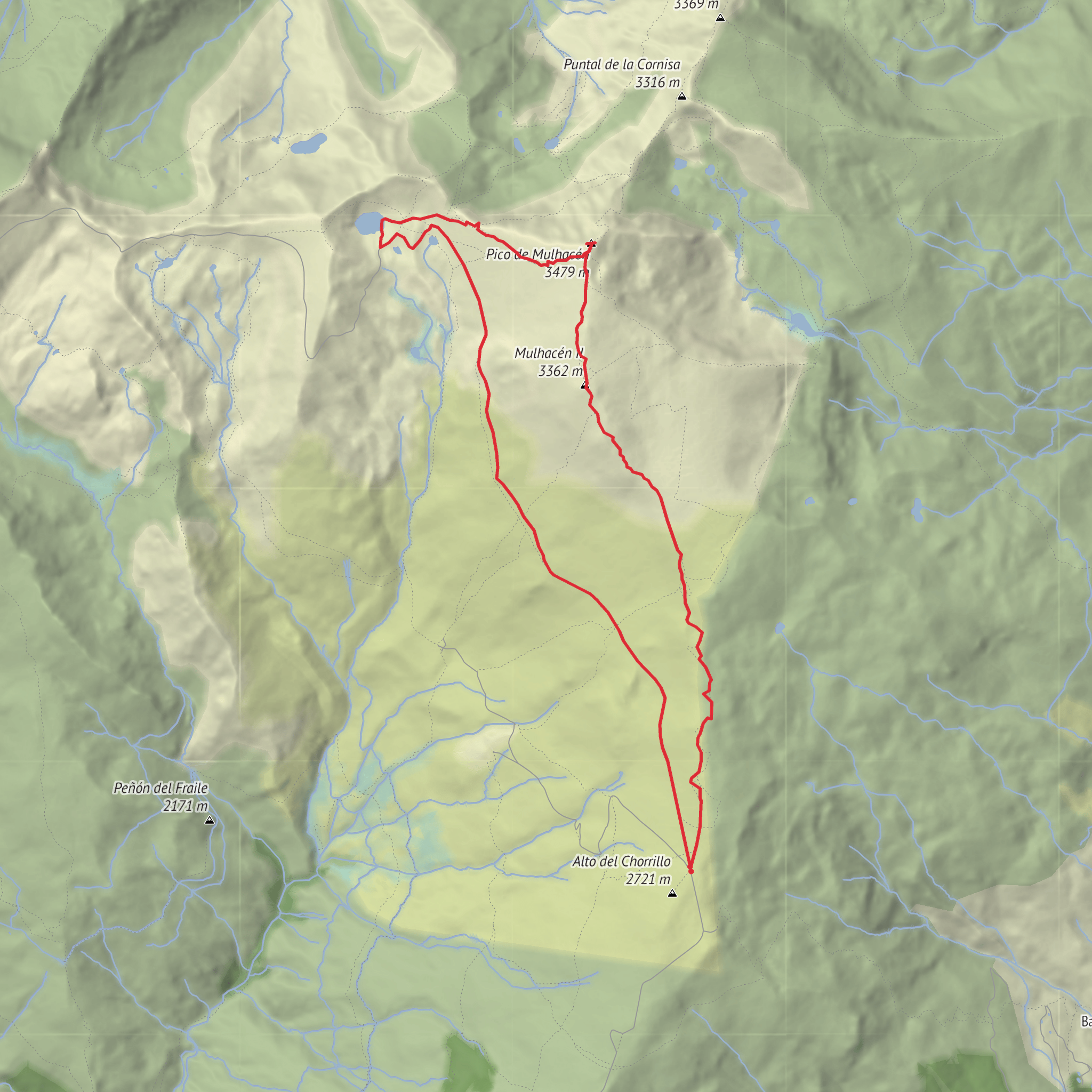Mulhacen, Laguna la Caldera, Tajos del Cerro and Penon Negro Loop mobile static map