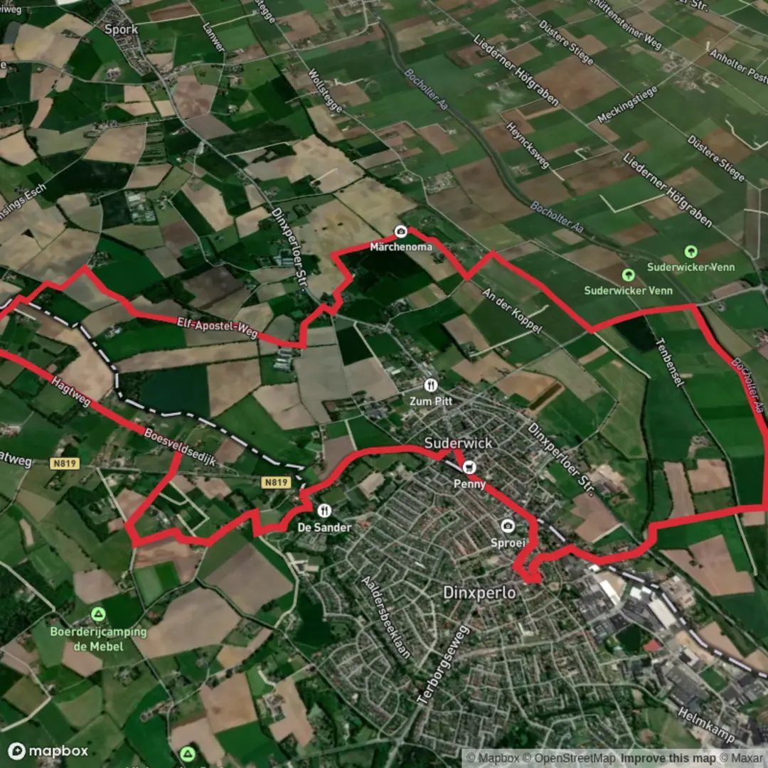 An image depicting the trail GrazenLos Wandelen Loop and its surrounding area.