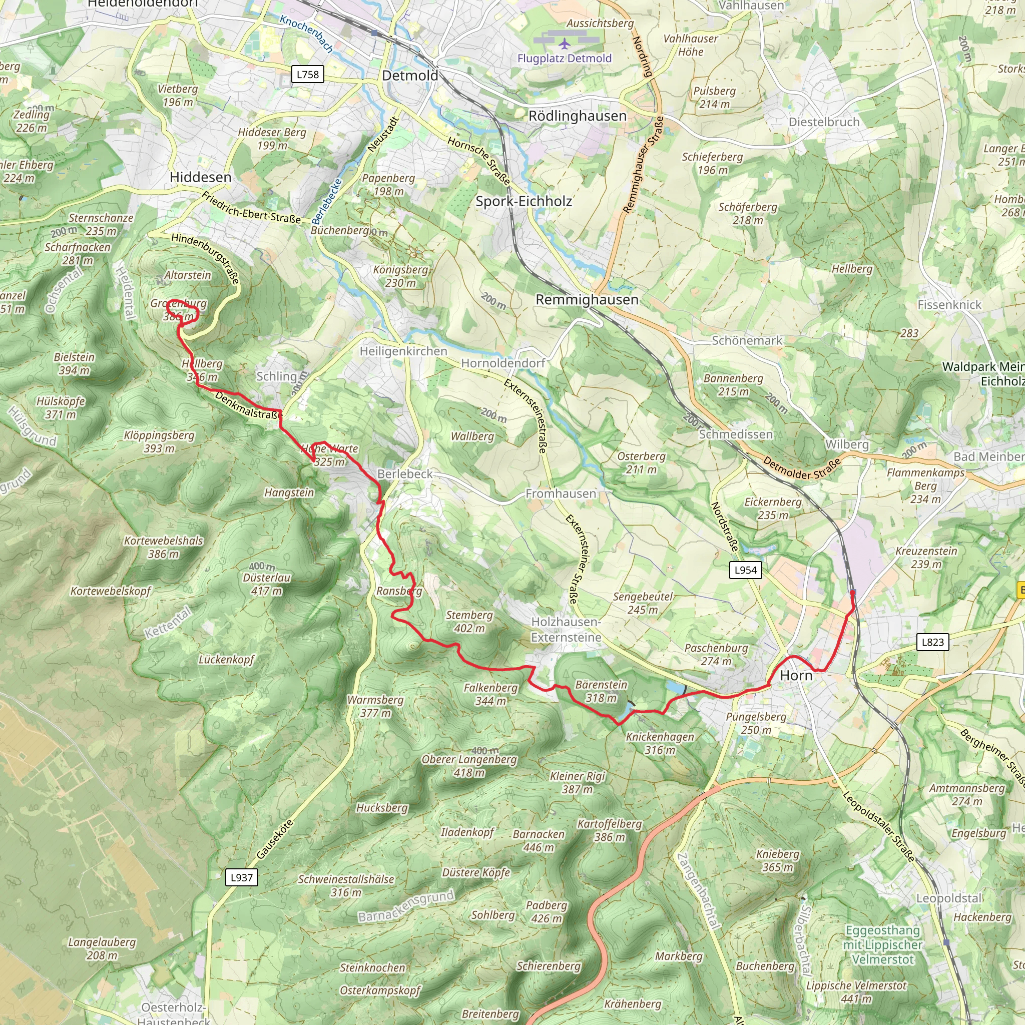 Hermannsdenkmal to Horn Bad Meinberg Walk mobile static map