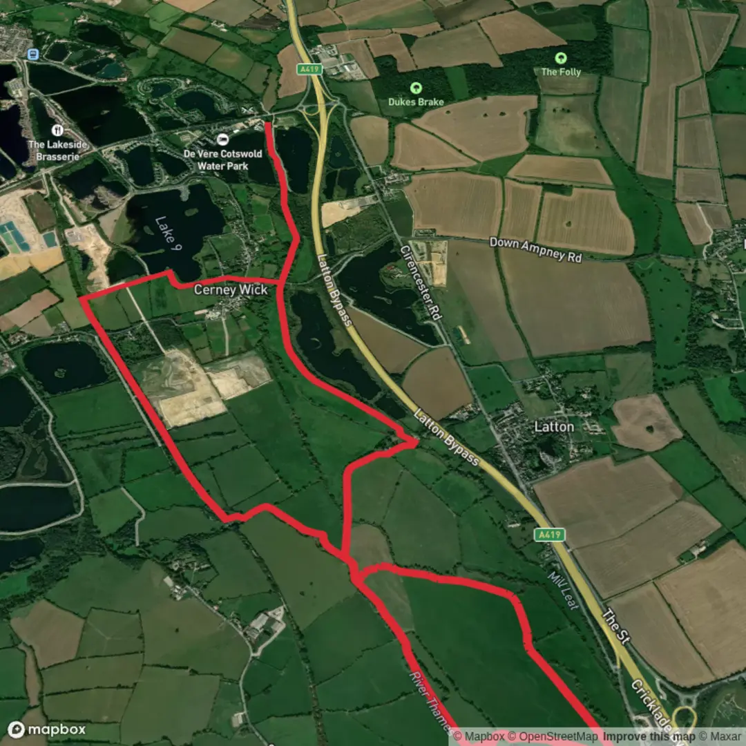 An image depicting the trail Cerney Wick and North Meadow Knot and its surrounding area.