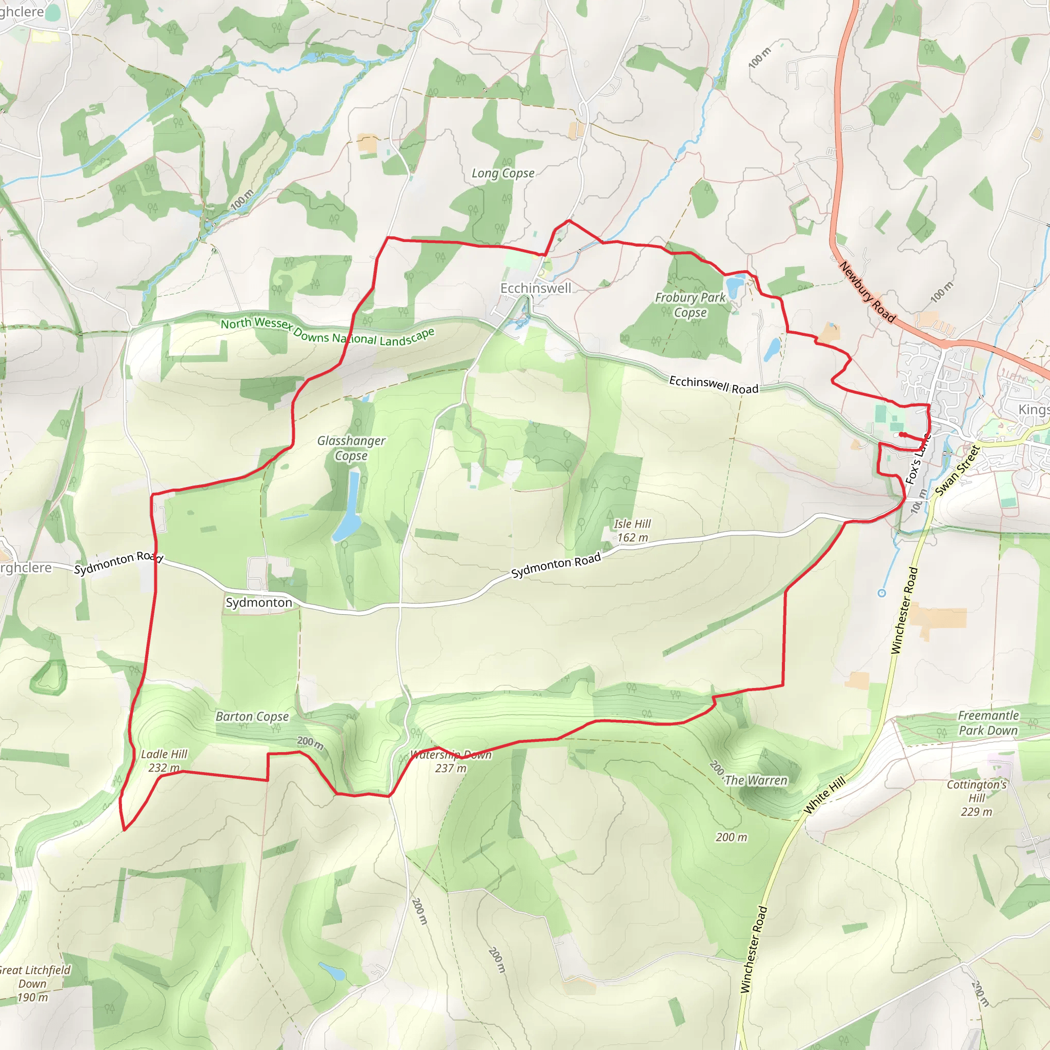 Kingsclere to Sydmonton Loop mobile static map