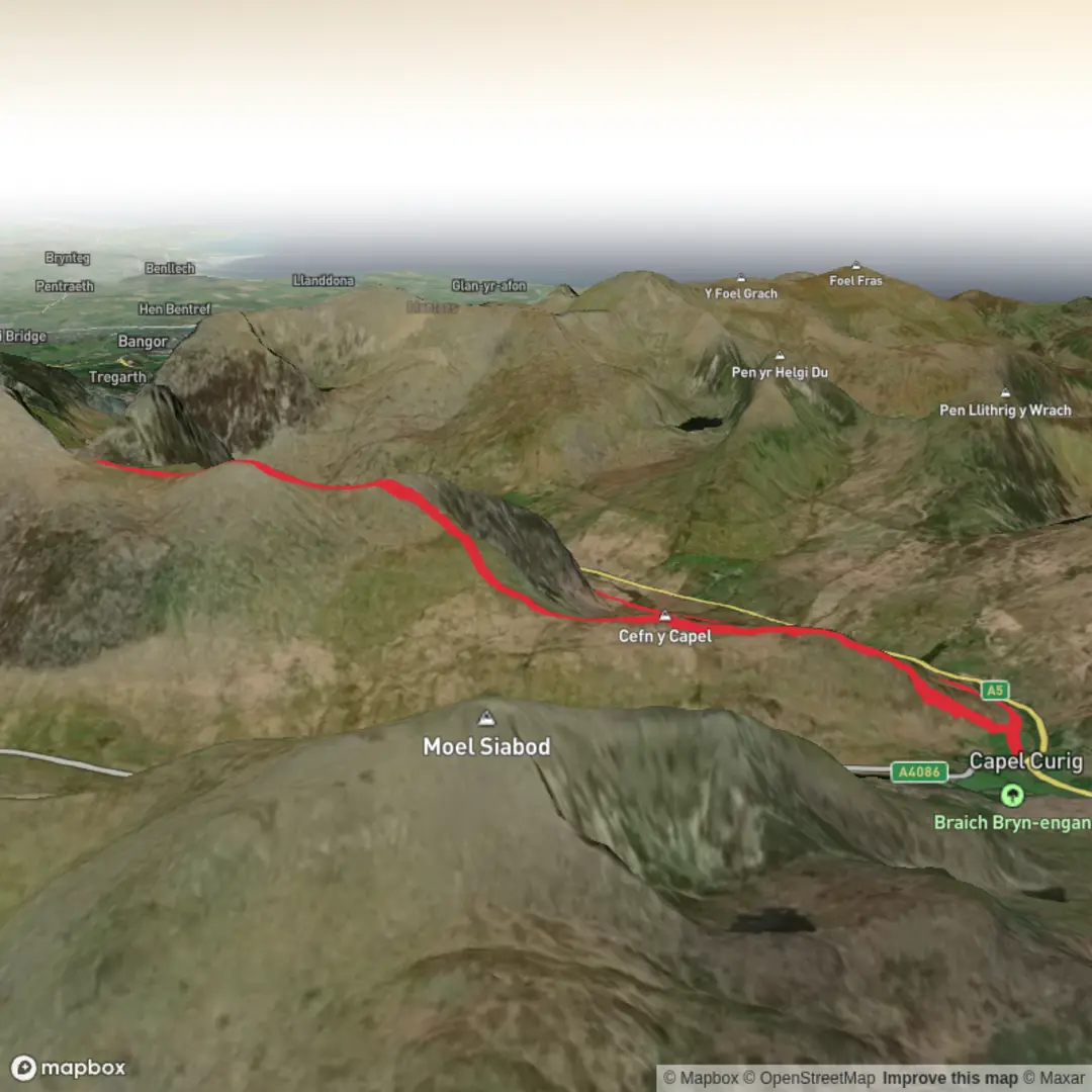 An image depicting the trail Gallt yr Ogof and Y Foel Goch (6) and its surrounding area.