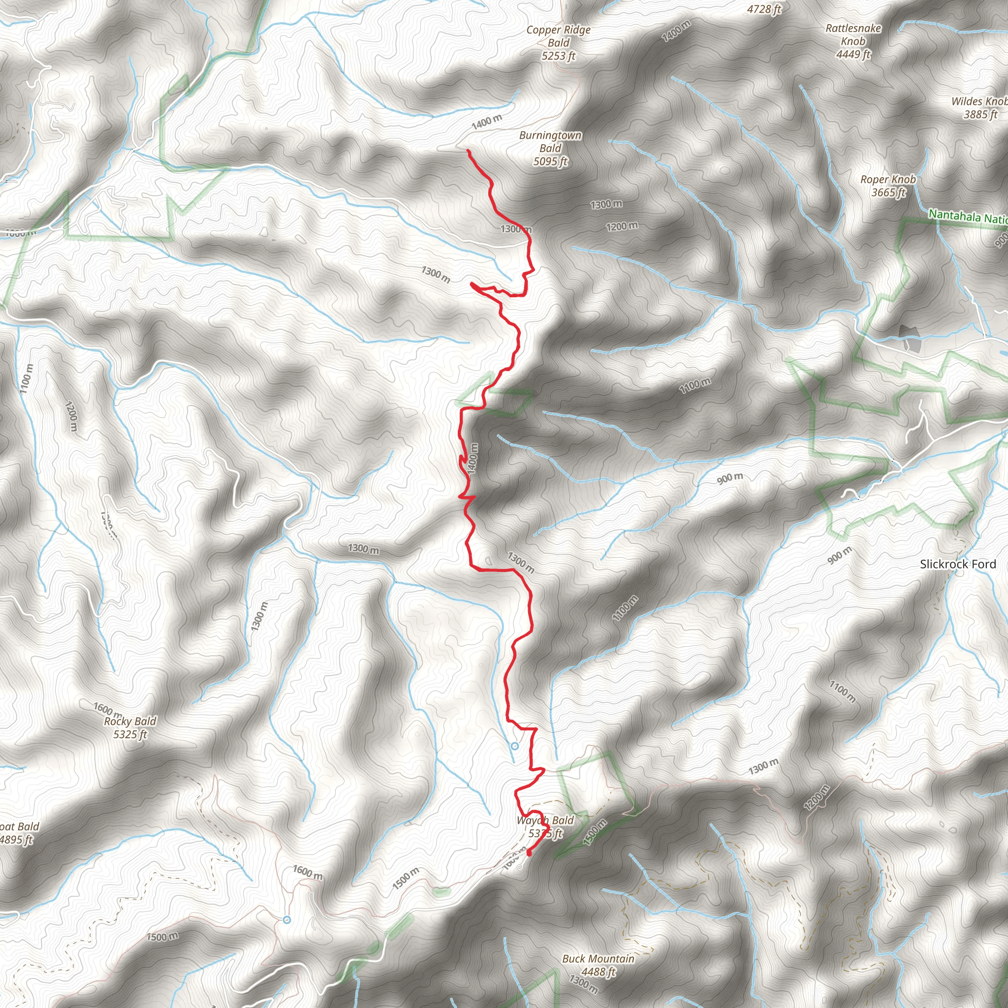 Wayah Bald to Burningtown Bald mobile static map