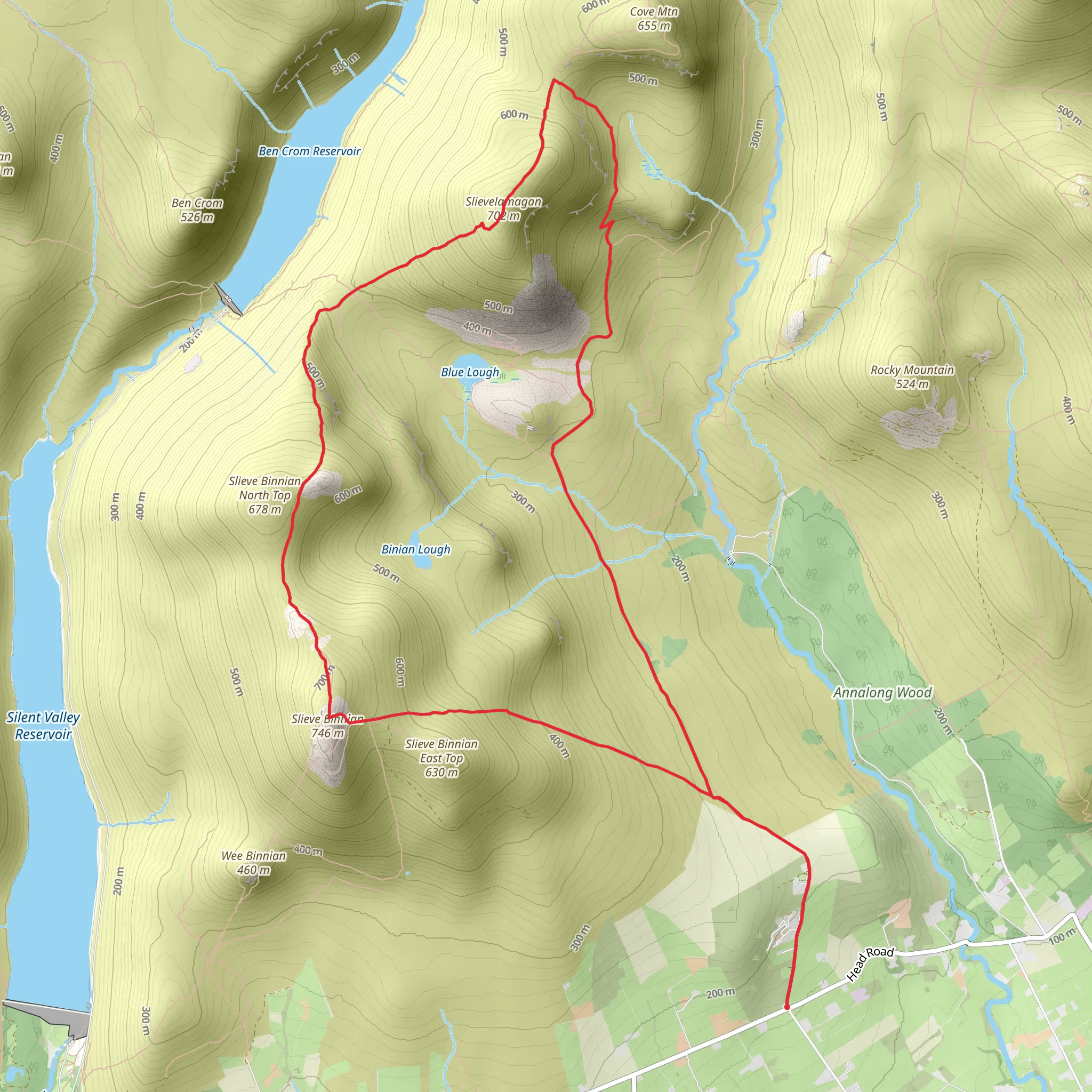 Slieve Binnian and Slievelamagan mobile static map