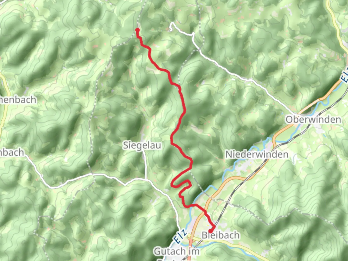 An image depicting the trail Bleibach to Hohe Eck via Rauchsbuehl - Roescheneck and its surrounding area.