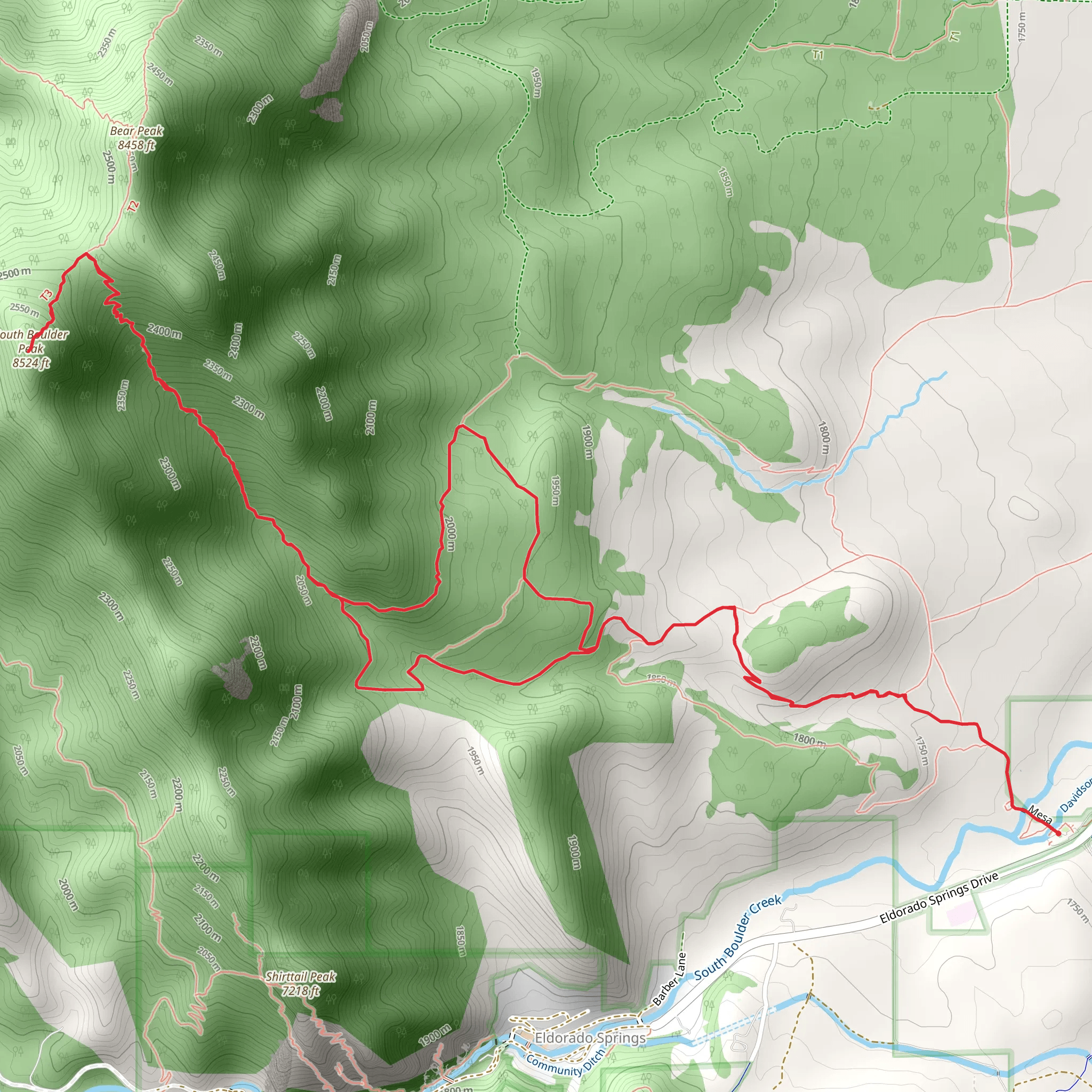 South Boulder Peak via Mesa Trail mobile static map