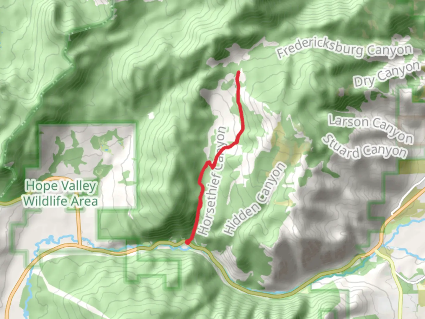 An image depicting the trail Horsethief Canyon Trail and its surrounding area.