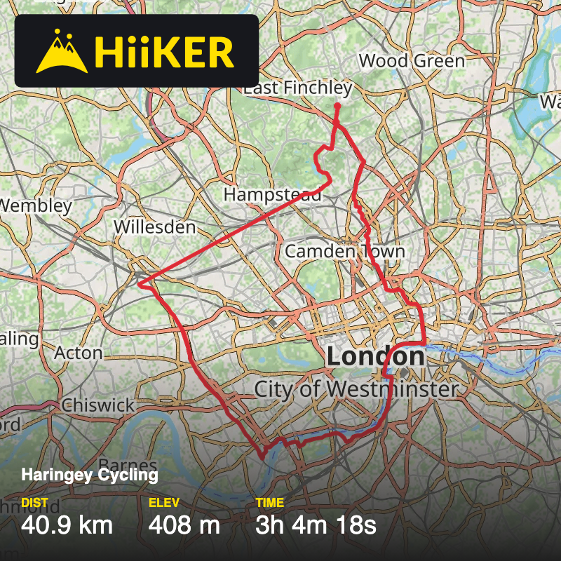 A map preview of the recording Haringey Cycling.