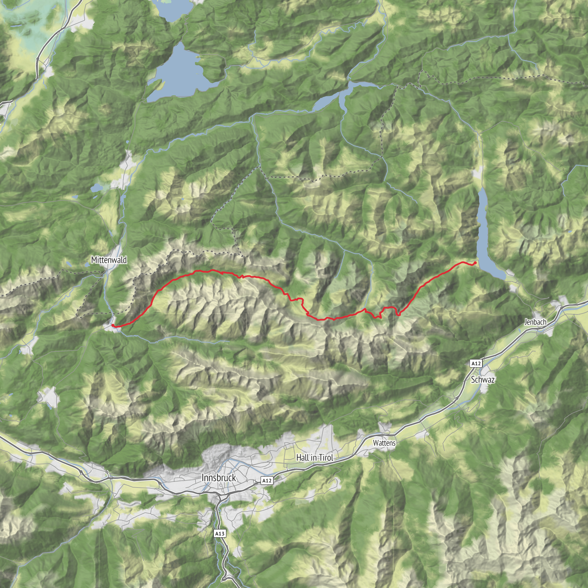 Hike from Scharnitz, karwendelhaus hut, Die eng and Pertisau mobile static map