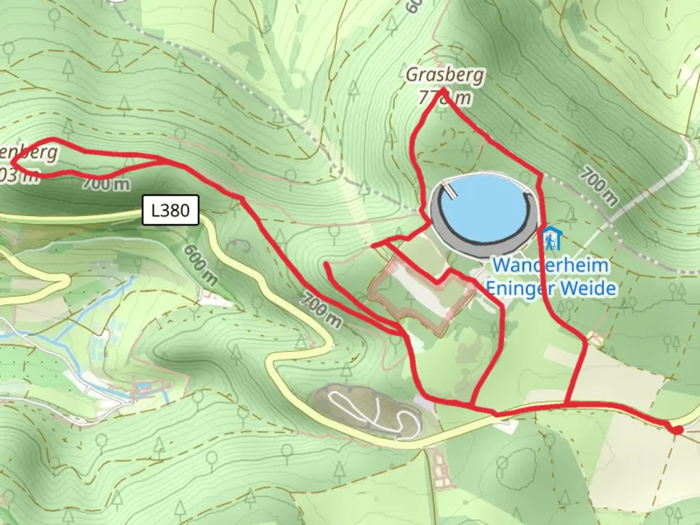 An image depicting the trail Grasberg, Hännersteigfels and Gutenberg Loop and its surrounding area.