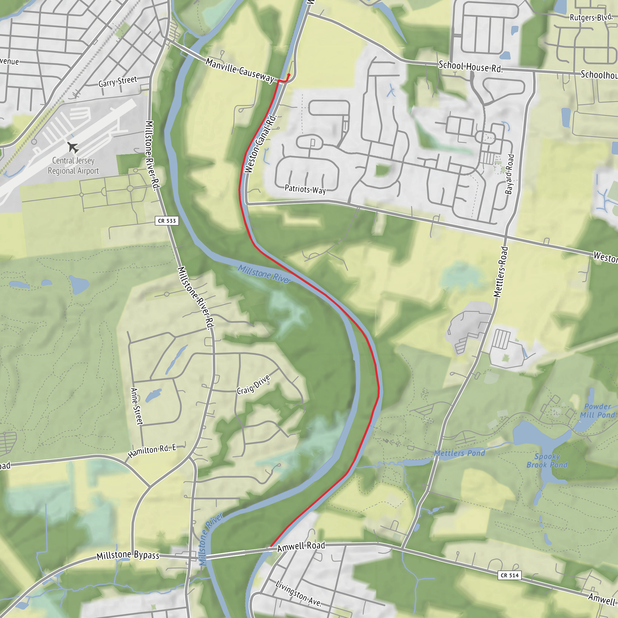 Delaware and Raritan Canal Towpath - Short mobile static map