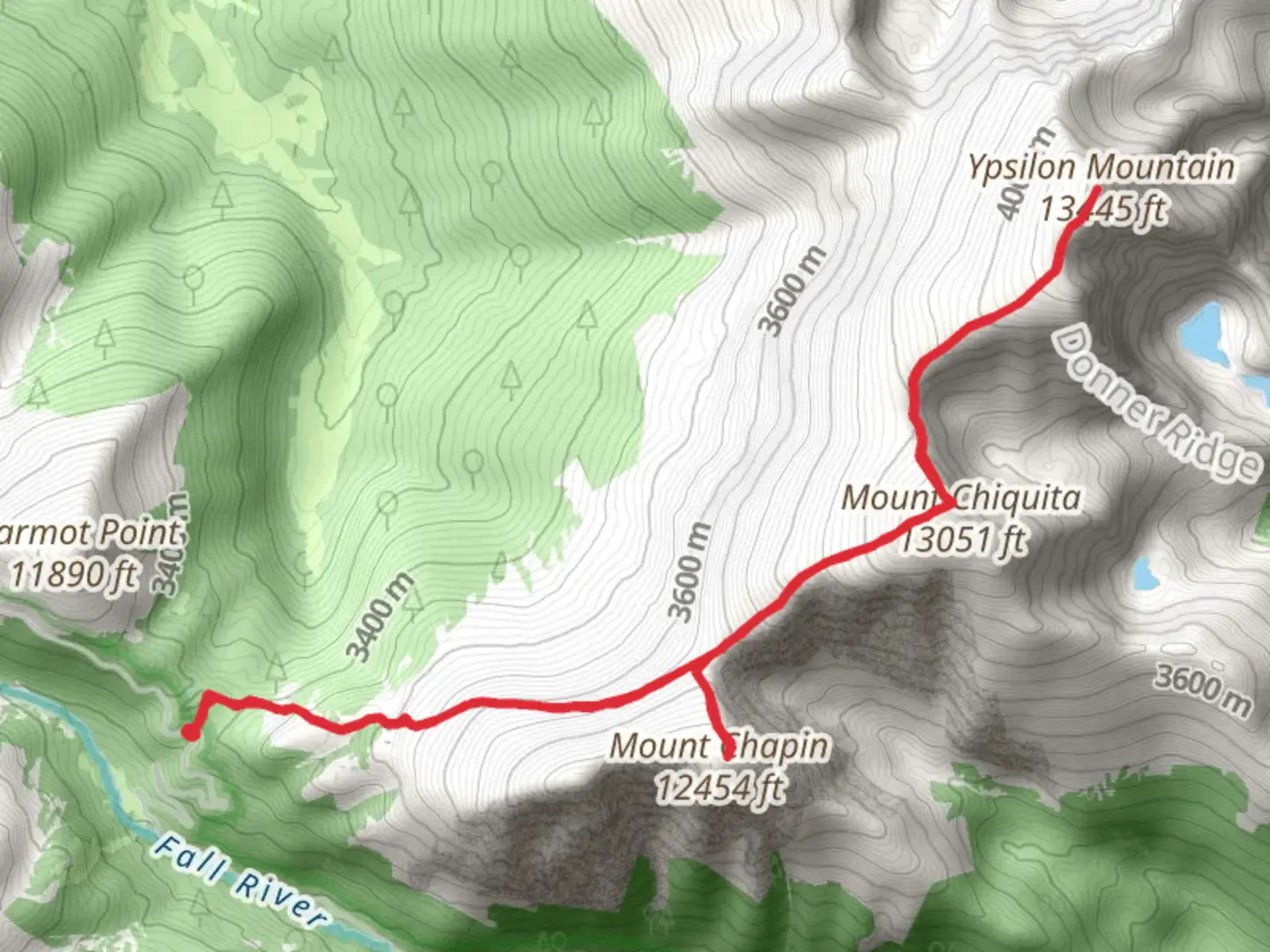 An image depicting the trail Mount Chapin, Mount Chiquita and Ypsilon Mountain Walk and its surrounding area.