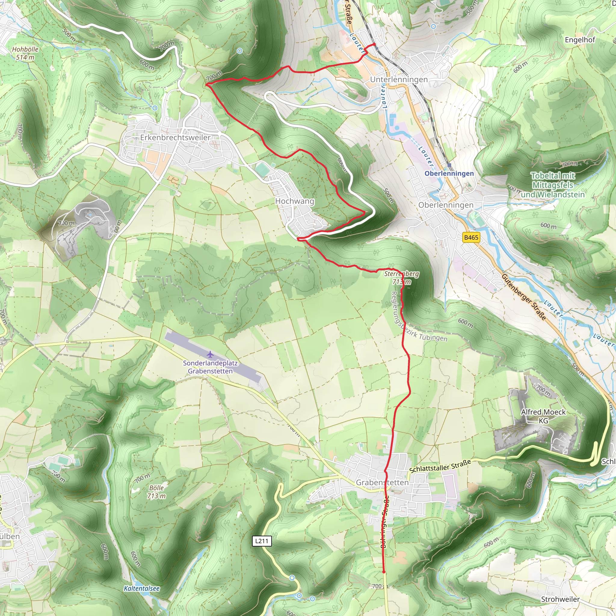 Unterlenningen to Heidengraben via Eibereschweg mobile static map