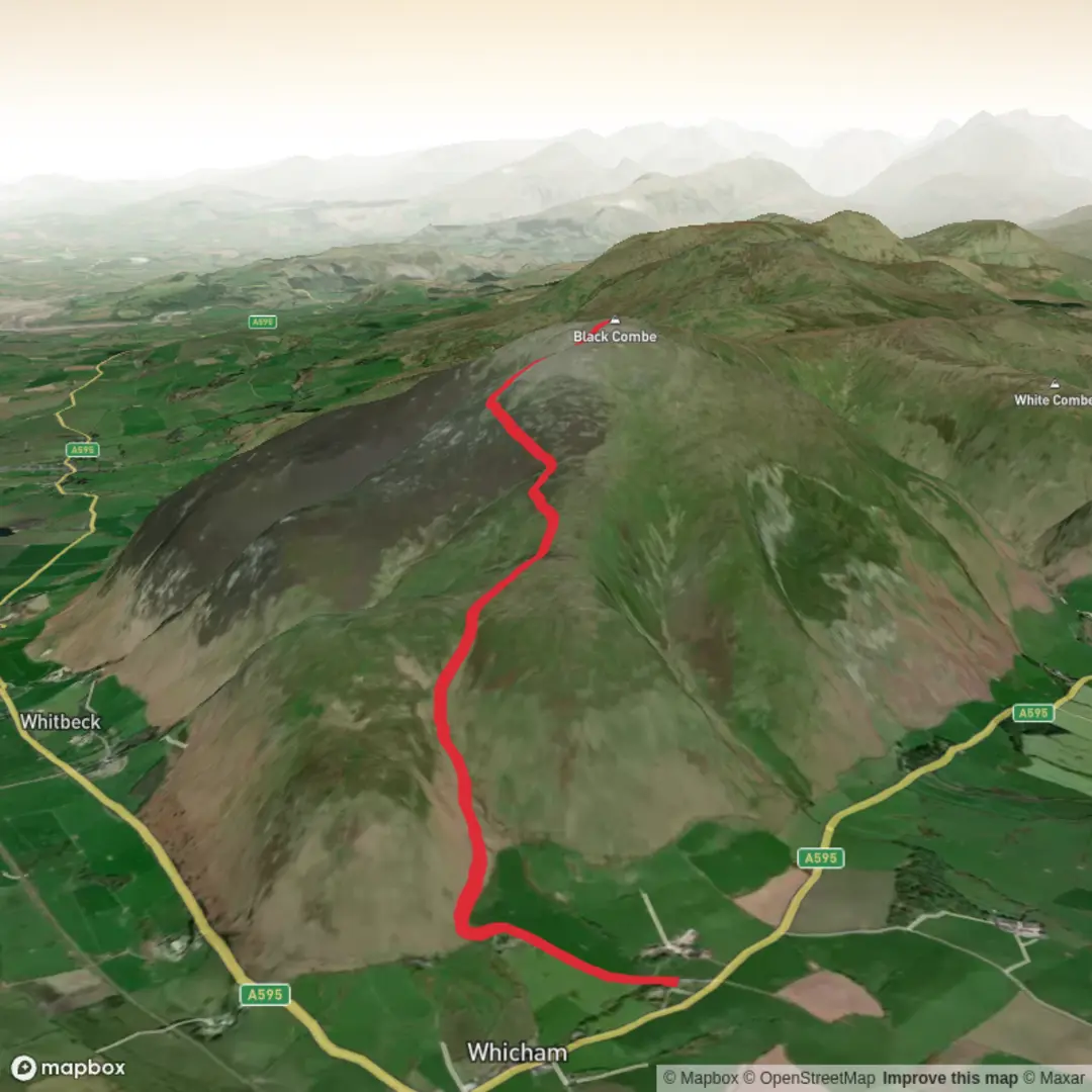 An image depicting the trail Black Combe from Whicham Church and its surrounding area.