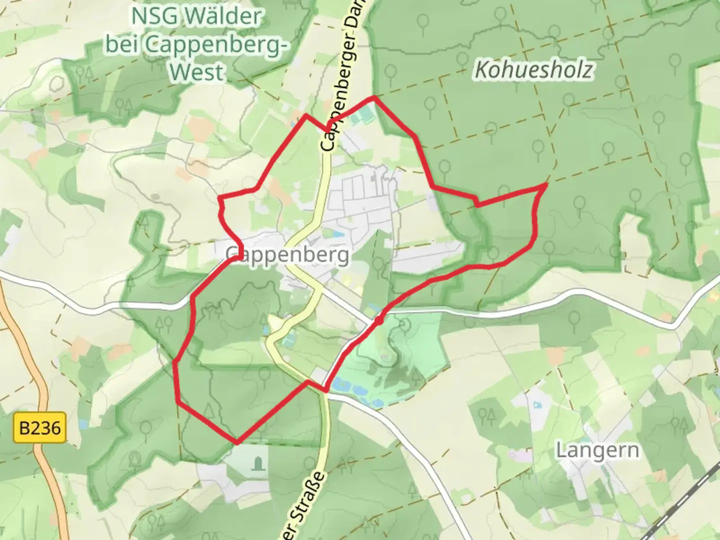 An image depicting the trail Cappenberg Loop via Schloss Cappenberg and NSG Walder bei Cappenberg West and its surrounding area.