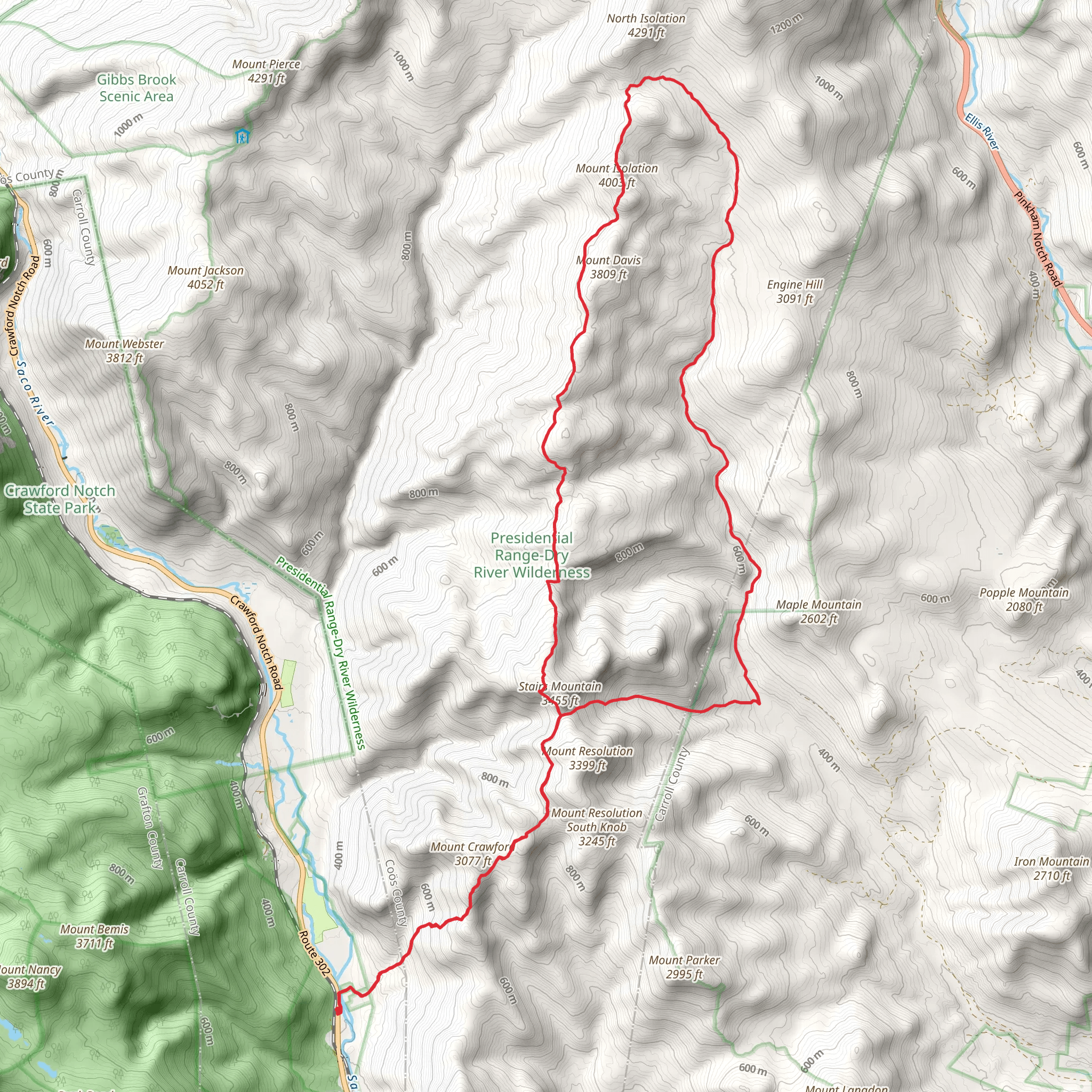 Mount Isolation and Rocky Branch Trail Loop via Davis Path mobile static map