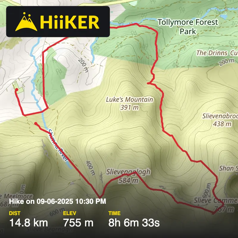 A map preview of the recording Hike on 09-06-2025 10:30 PM.