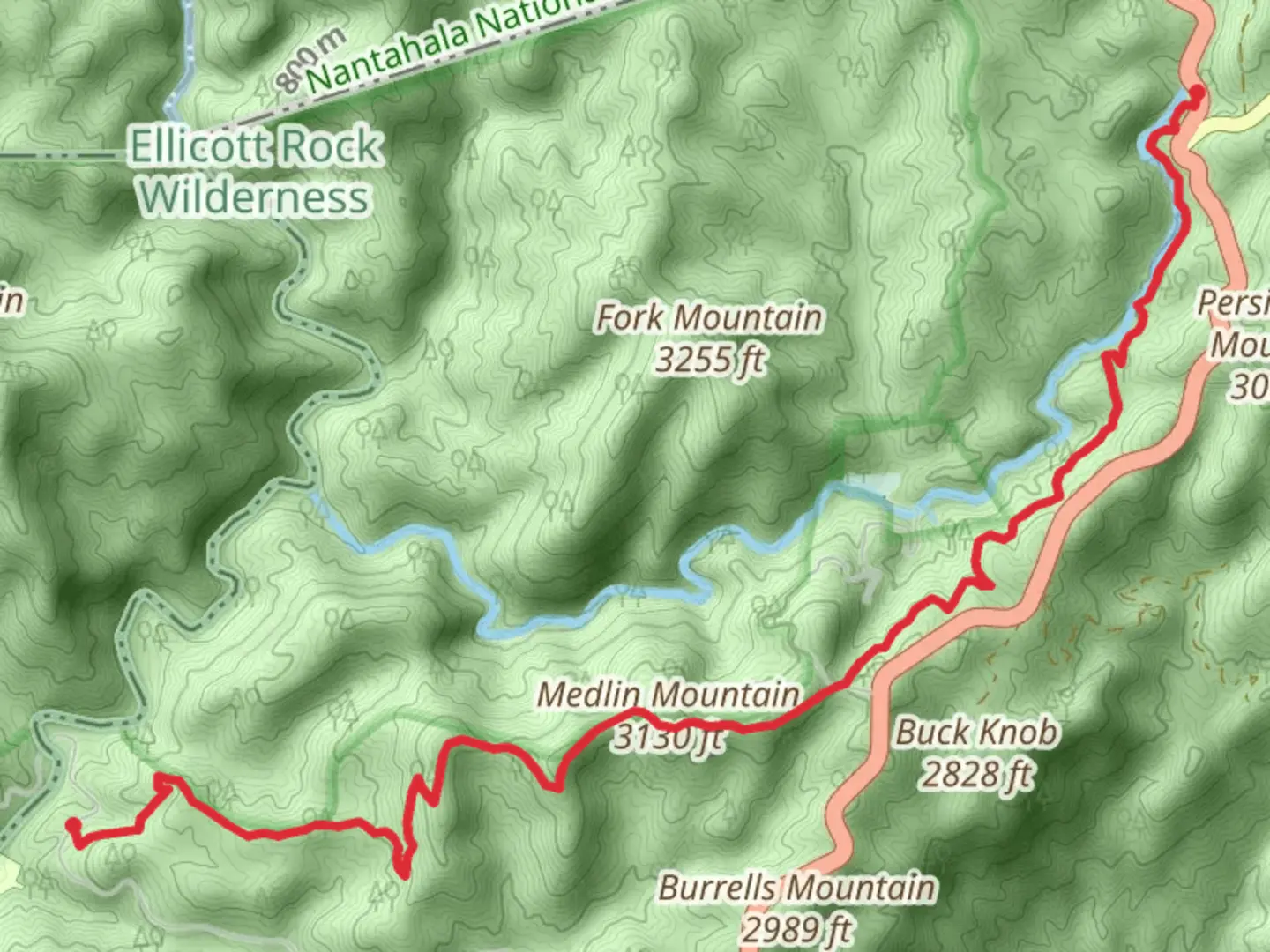 An image depicting the trail Foothills Trail and Medlin Mountain and its surrounding area.