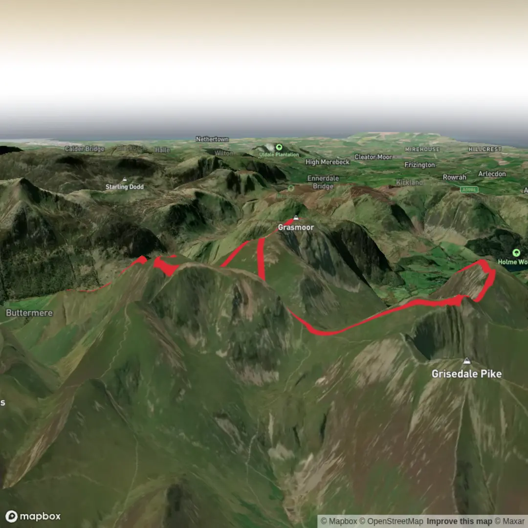 An image depicting the trail A Whiteside and Grasmoor Round and its surrounding area.